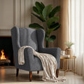 Dark Grey Wingback Chair Slipcover, Microfibra Collection