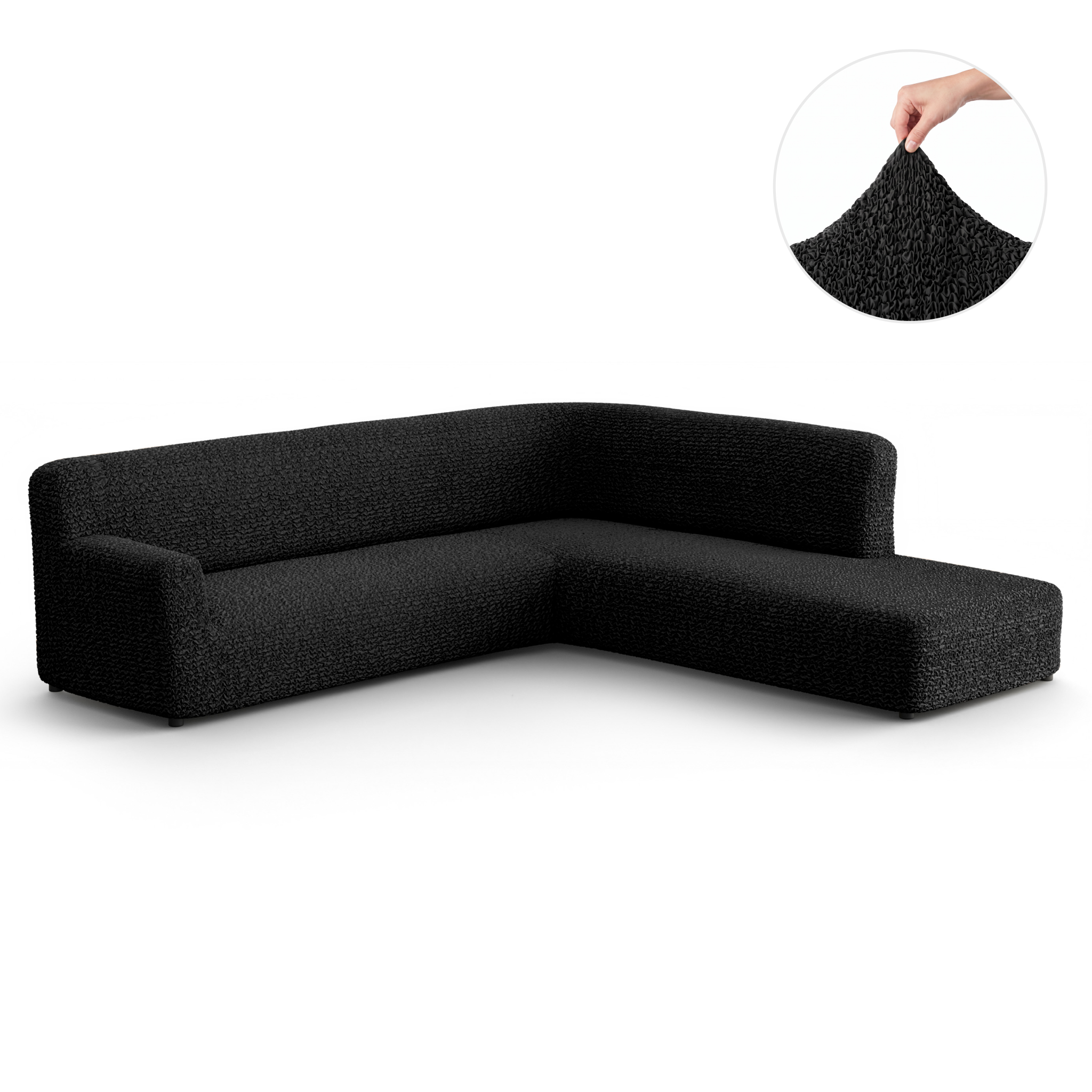 Fullback Support Sectional Sofa Slipcover (Right Chaise), Comfort Collection – Black, front view | Black