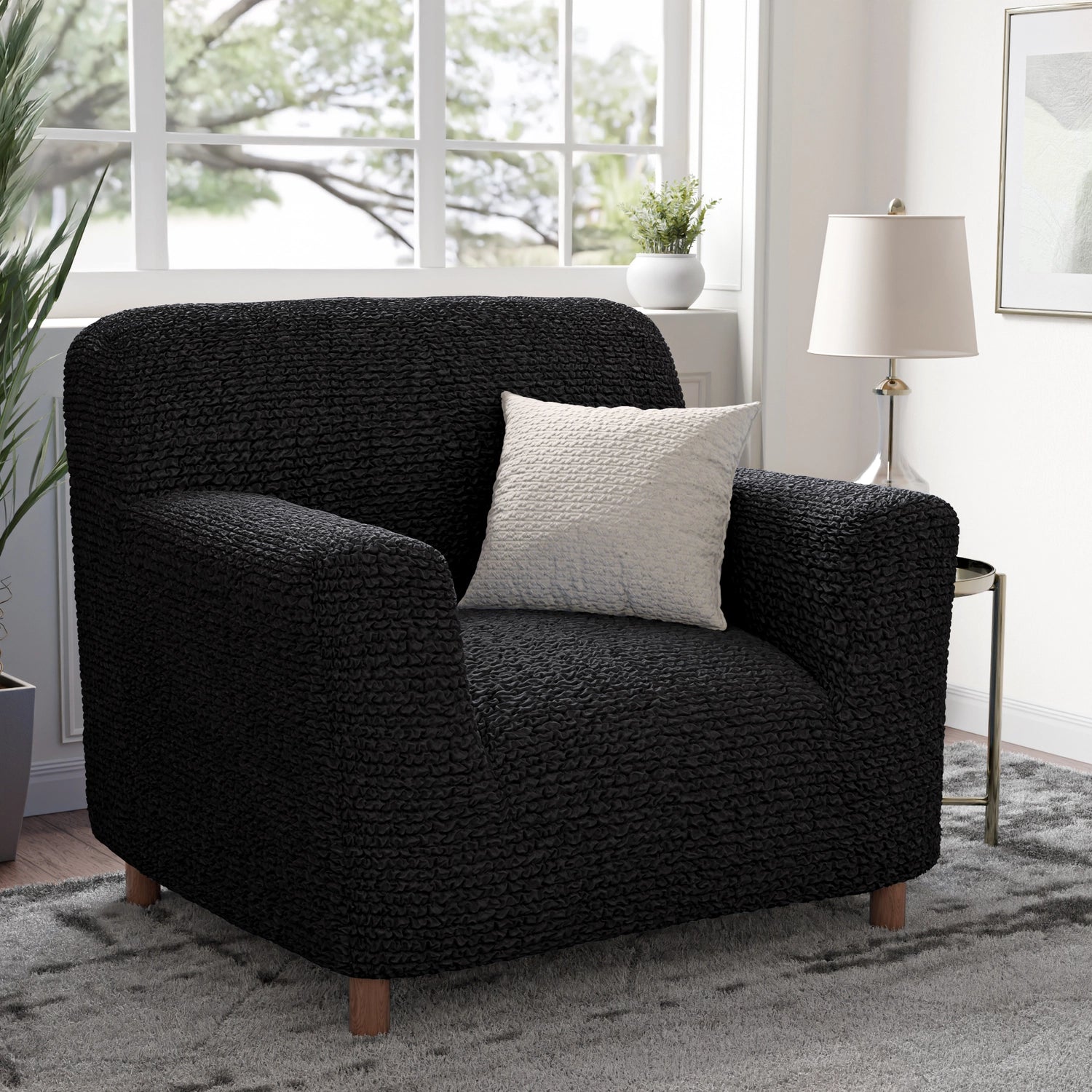 Black Armchair Slipcover, Microfibra Collection