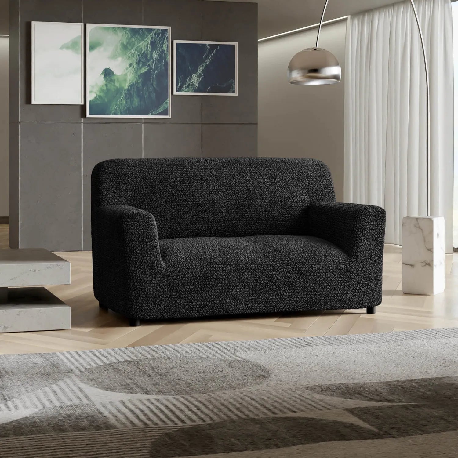 Black Loveseat 2 Seater Slipcover, Microfibra Collection