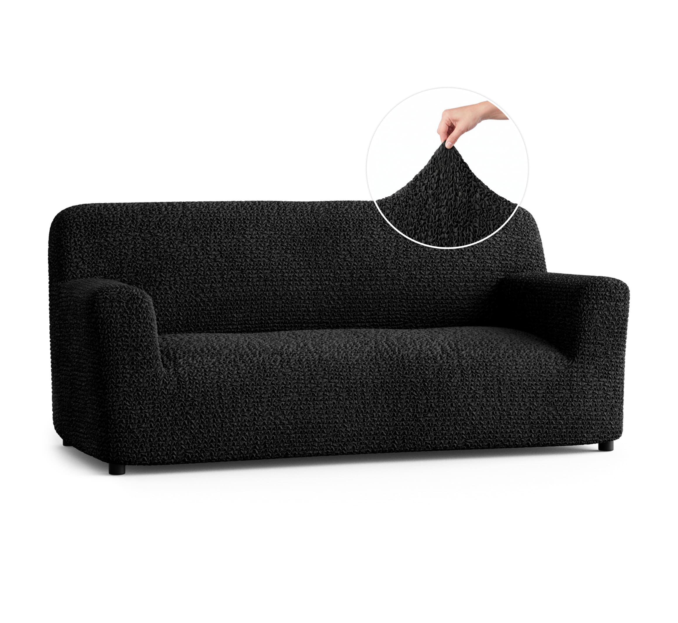 Sofa 3 Seater Slipcover, Comfort Collection – Black, color swatch | Black