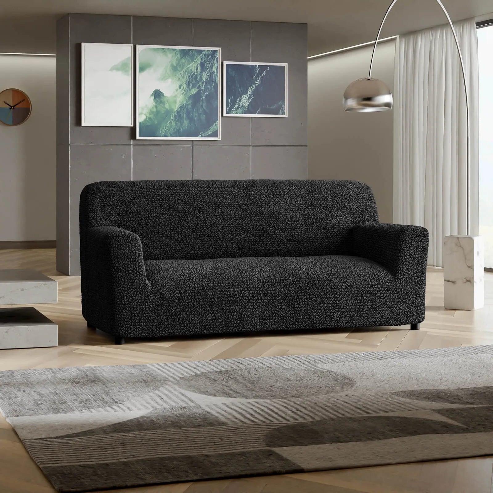 Black Sofa 3 Seater Slipcover, Microfibra Collection