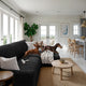 L-Shaped Sofa Slipcover (Right Chaise), Comfort Collection – Black, interior view with dog | Black