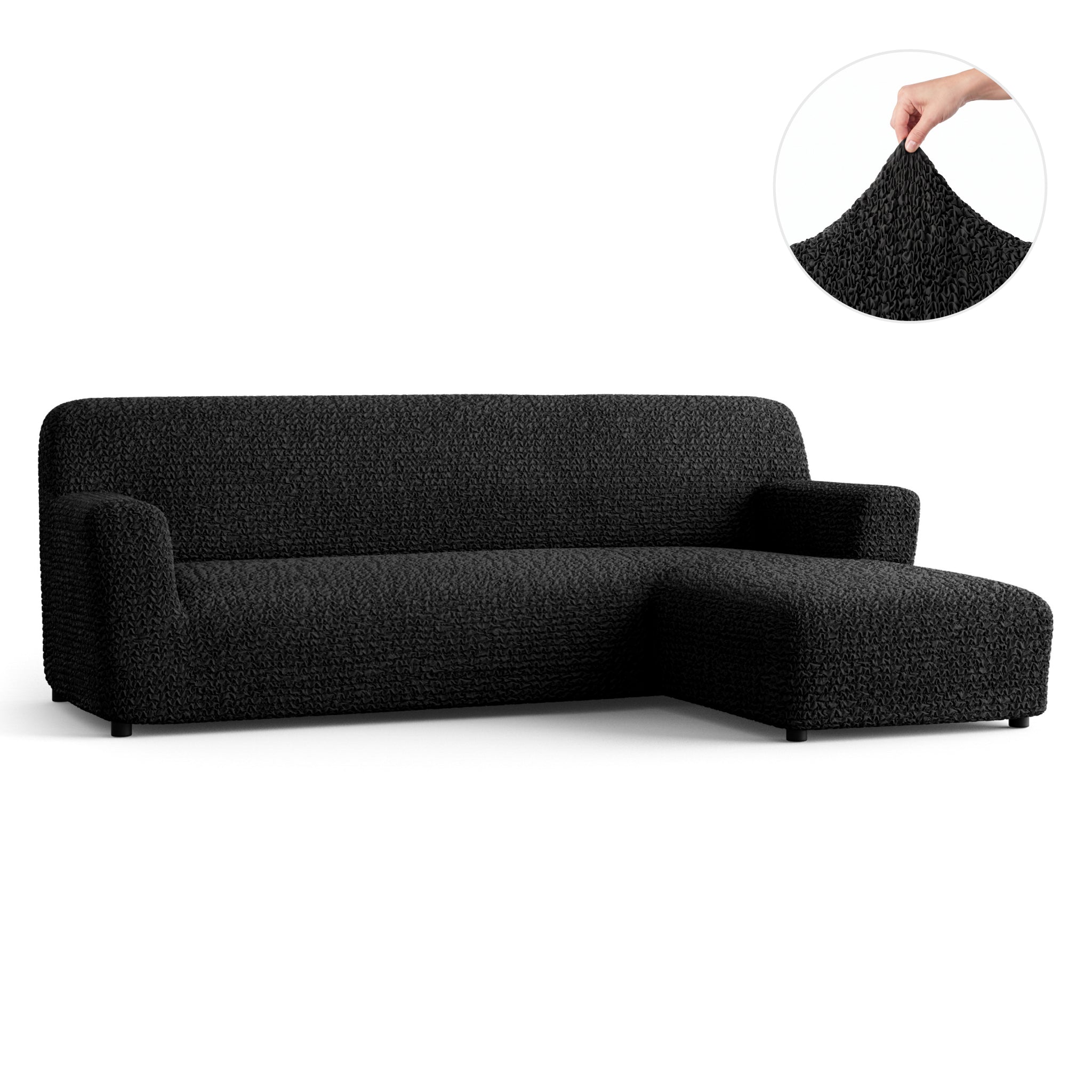 L-Shaped Sofa Slipcover (Right Chaise), Comfort Collection – Black, front view | Black