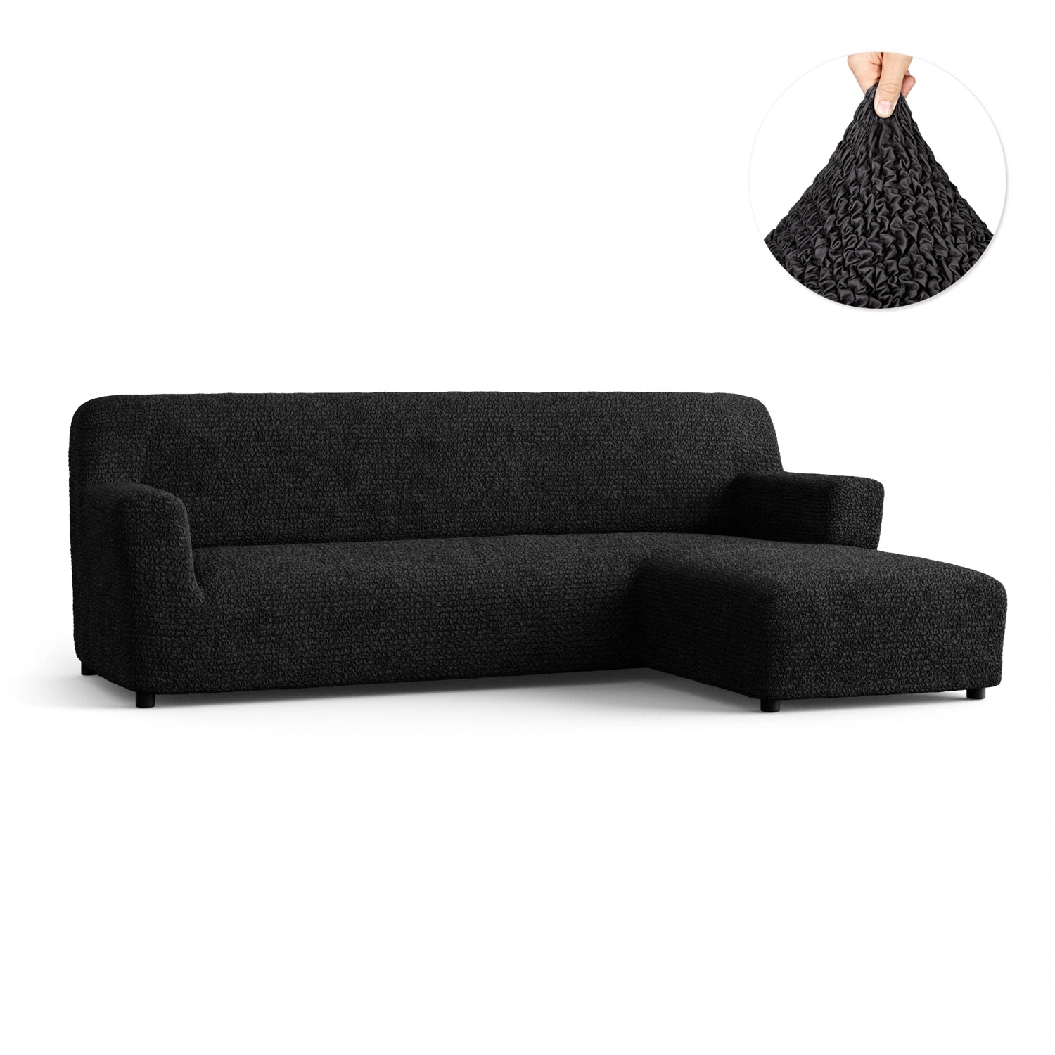 Black L-Shaped Sofa Slipcover (Right Chaise), Microfibra Collection