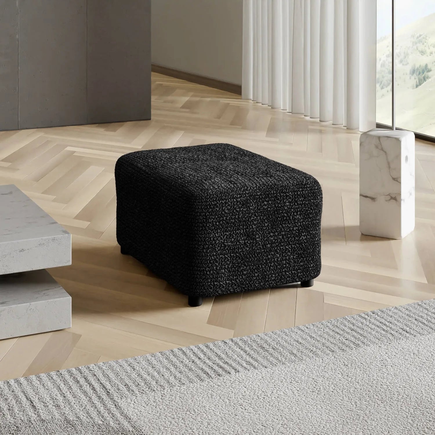 Black Ottoman Slipcover (Medium), Microfibra Collection