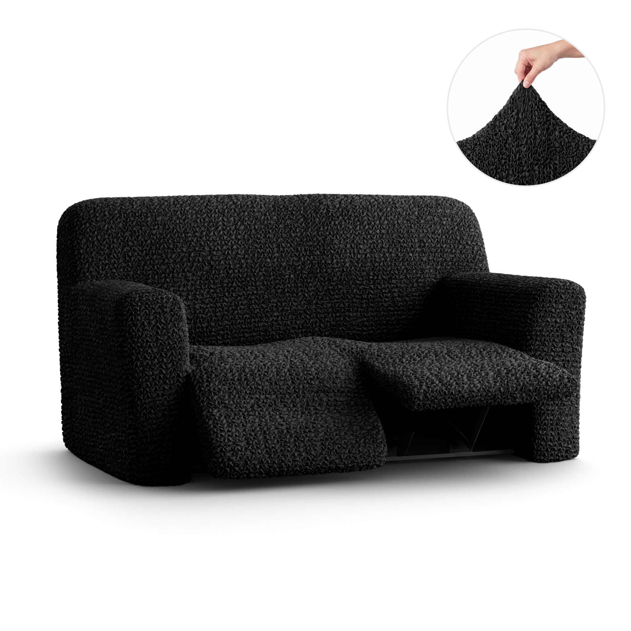 2 Seater Recliner Slipcover, Comfort Collection – Black, product view | Black