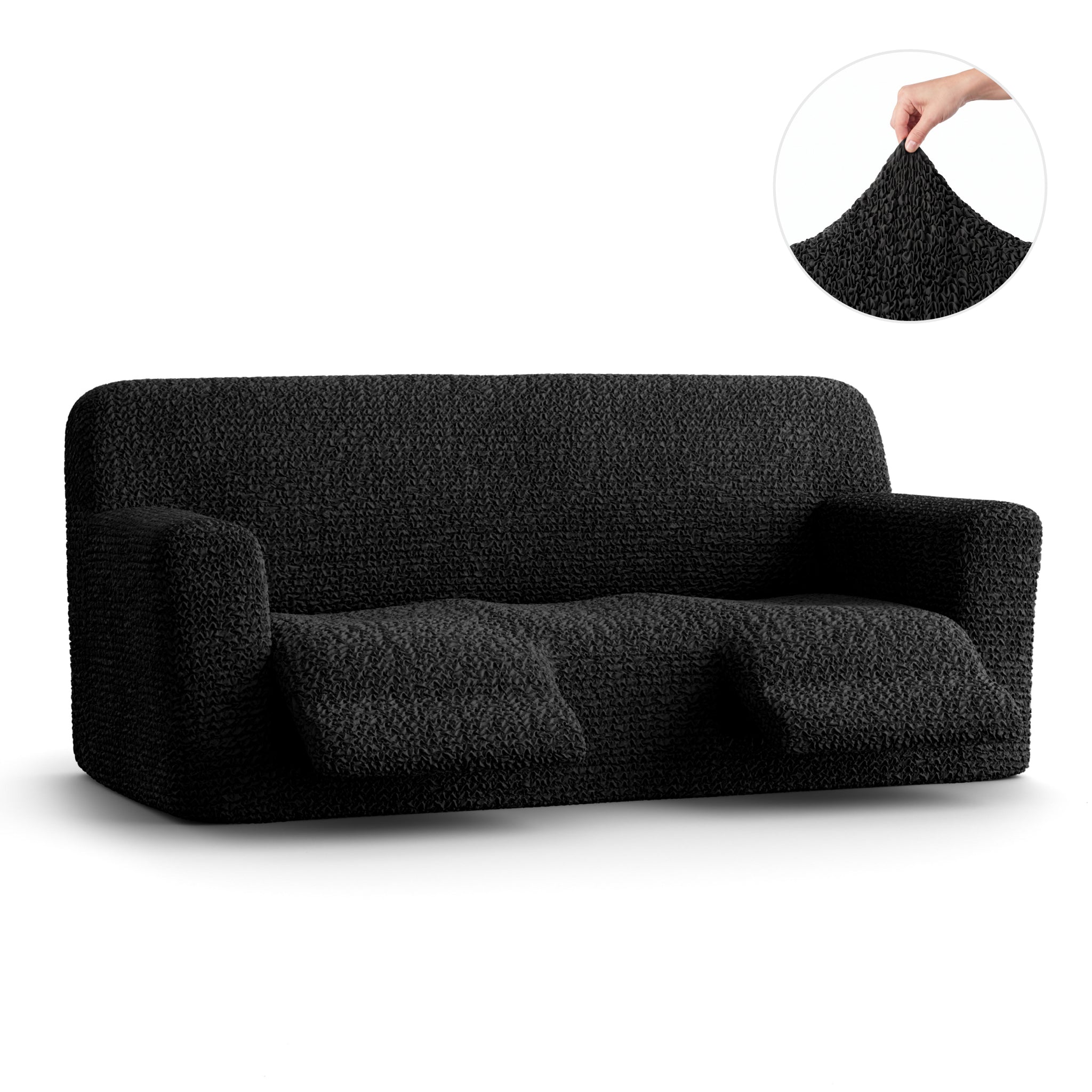 3 Seater Recliner Slipcover, Comfort Collection – Black, front view | Black