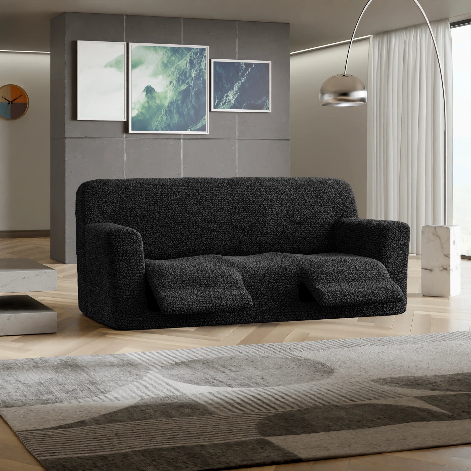 Black 3 Seater Recliner Slipcover, Microfibra Collection