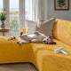 L-Shaped Sofa Slipcover (Left Chaise), Comfort Collection – Mango, interior view with dog | Mango