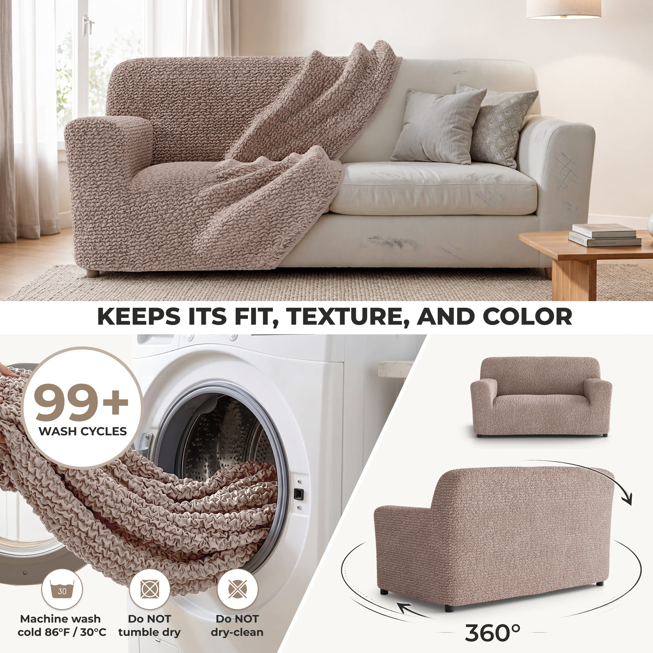 Loveseat 2 Seater Slipcover, Comfort Collection – Soft Taupe, color swatch | Soft Taupe