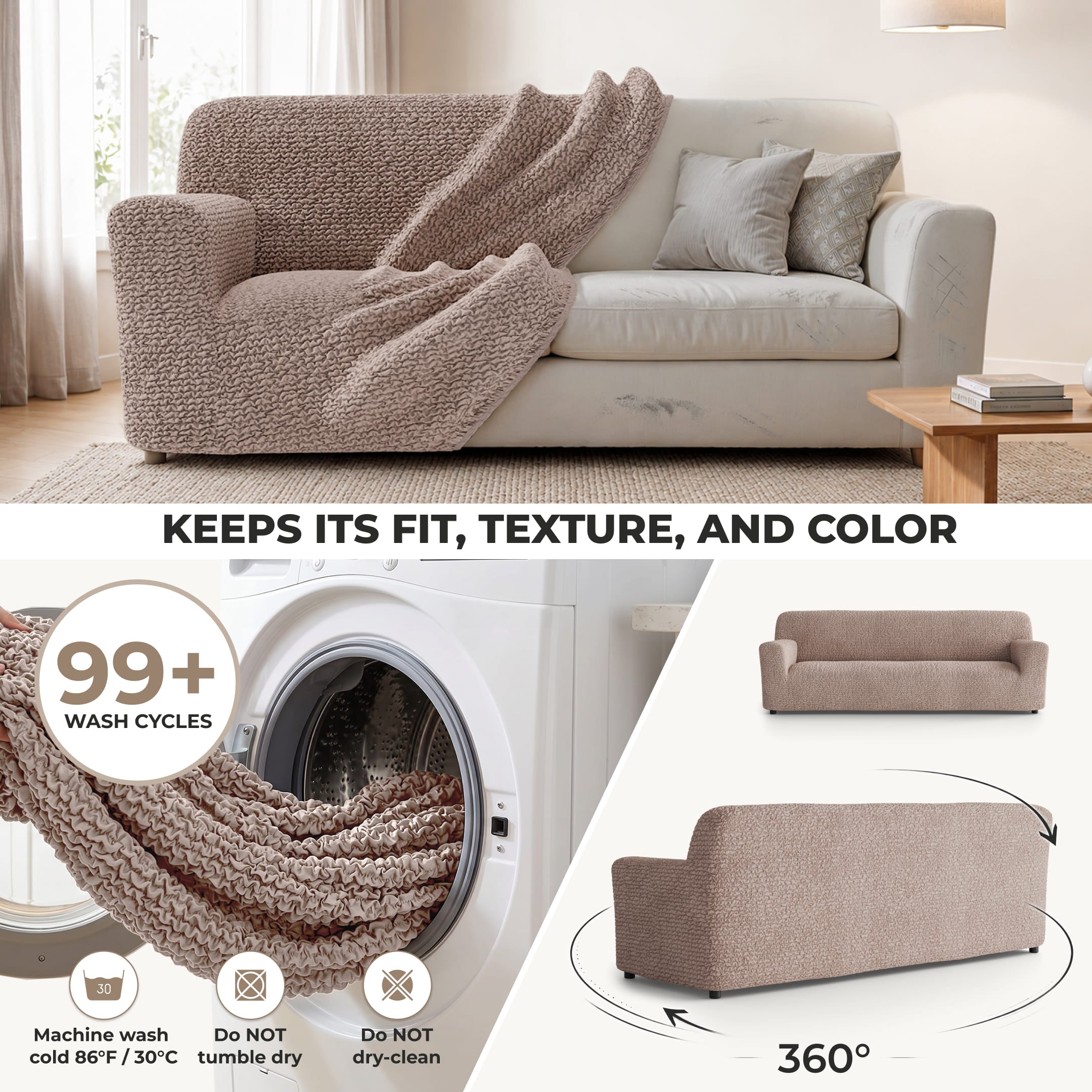 Sofa 4 Seater Slipcover, Comfort Collection – Soft Taupe, lifestyle view | Soft Taupe