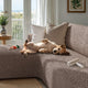 L-Shaped Sofa Slipcover (Left Chaise), Comfort Collection – Soft Taupe, interior view with dog | Soft Taupe