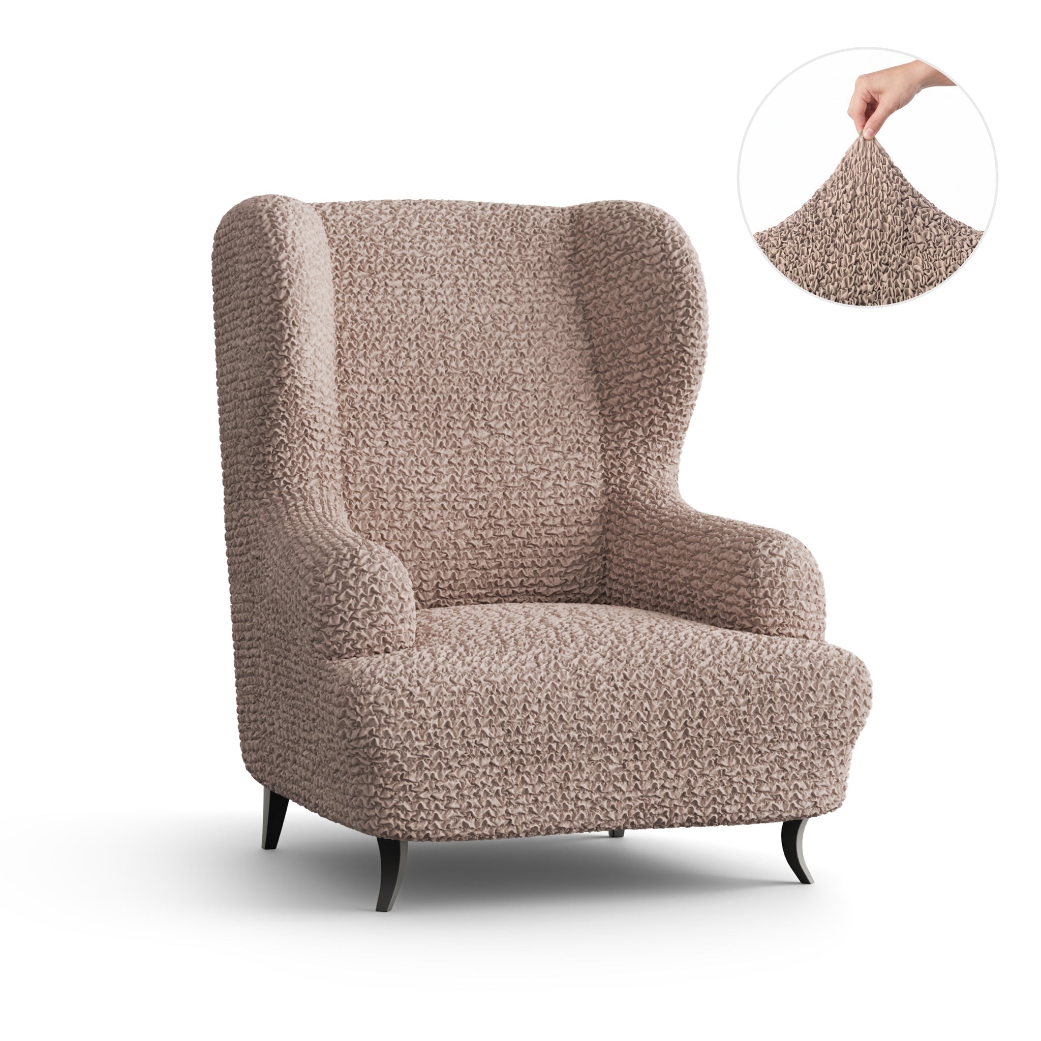 Wingback Chair Slipcover, Comfort Collection – Soft Taupe, front view | Soft Taupe