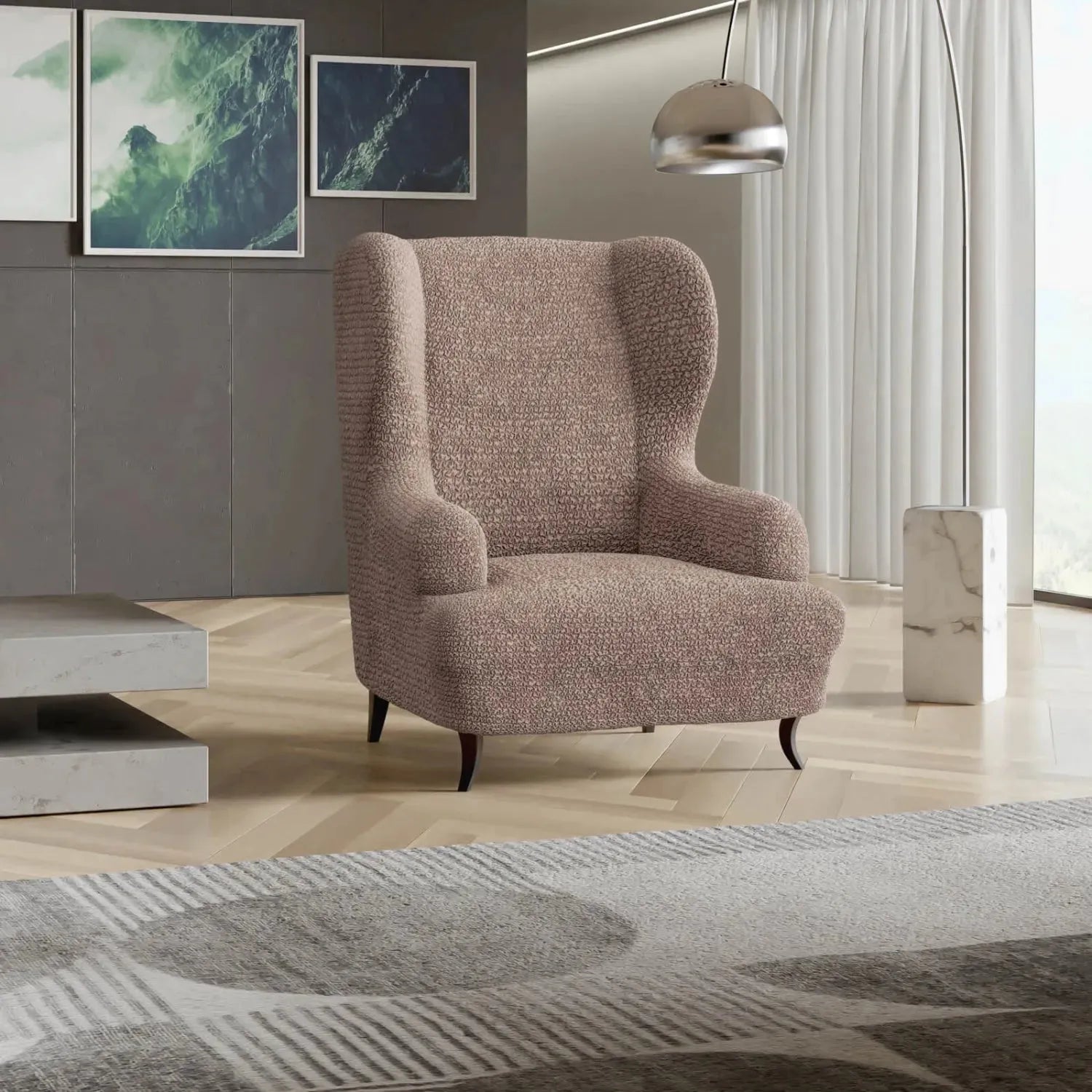 Marsala Wingback Chair Slipcover, Microfibra Collection