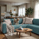 Corner Sofa Slipcover, Comfort Collection – Teal, interior view with dog | Teal