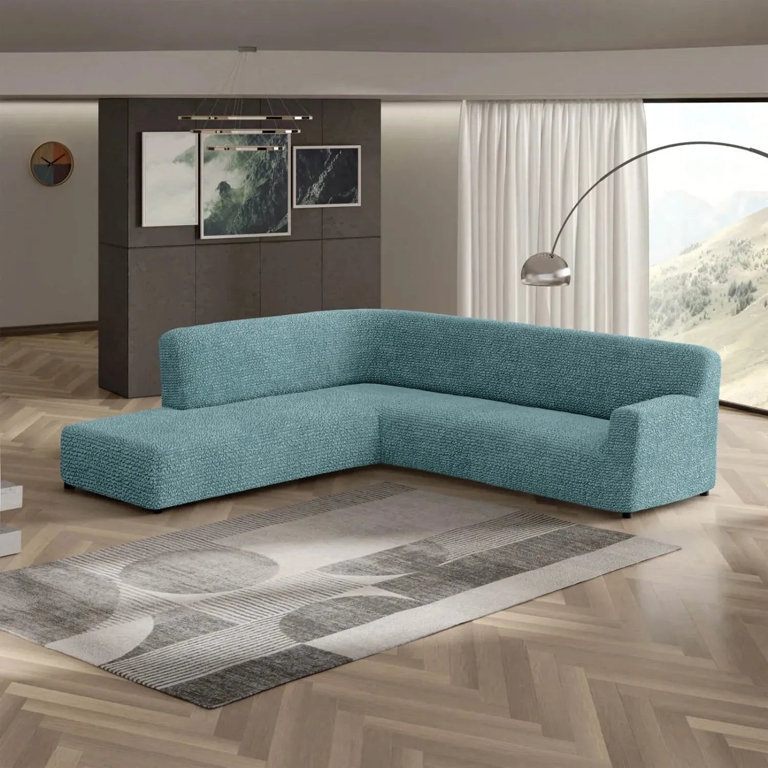 Teal Fullback Support Sectional Sofa Slipcover (Left Chaise), Microfibra Collection