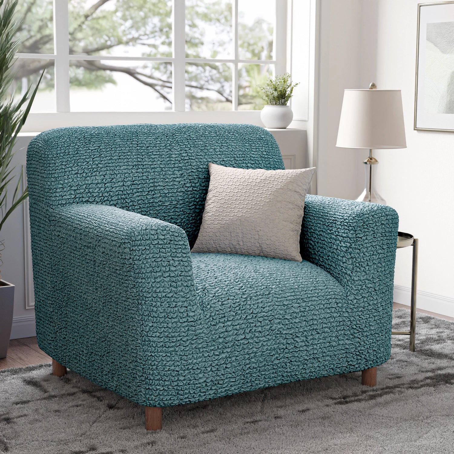 Teal Armchair Slipcover, Microfibra Collection