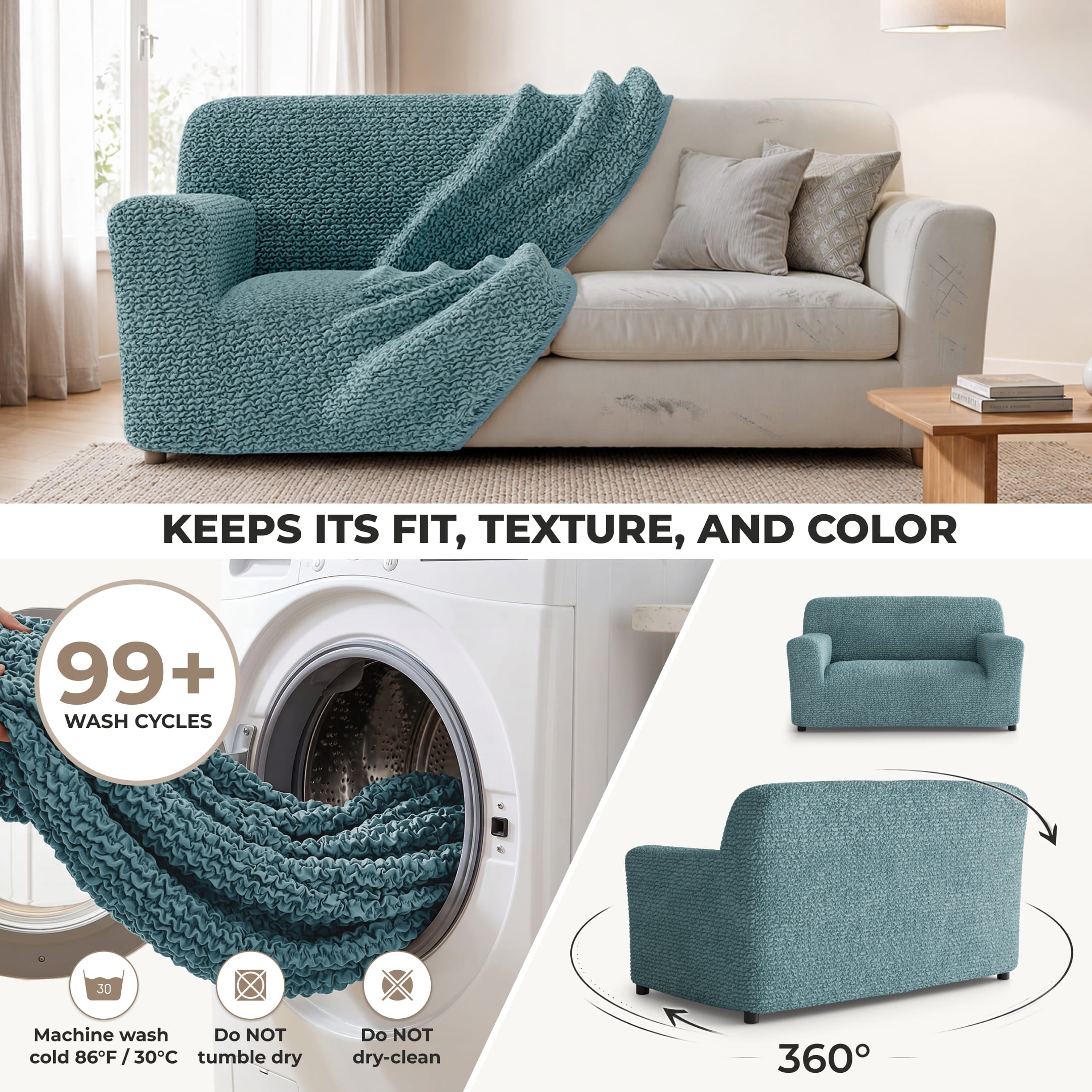 Loveseat 2 Seater Slipcover, Comfort Collection – Teal, About it | Teal
