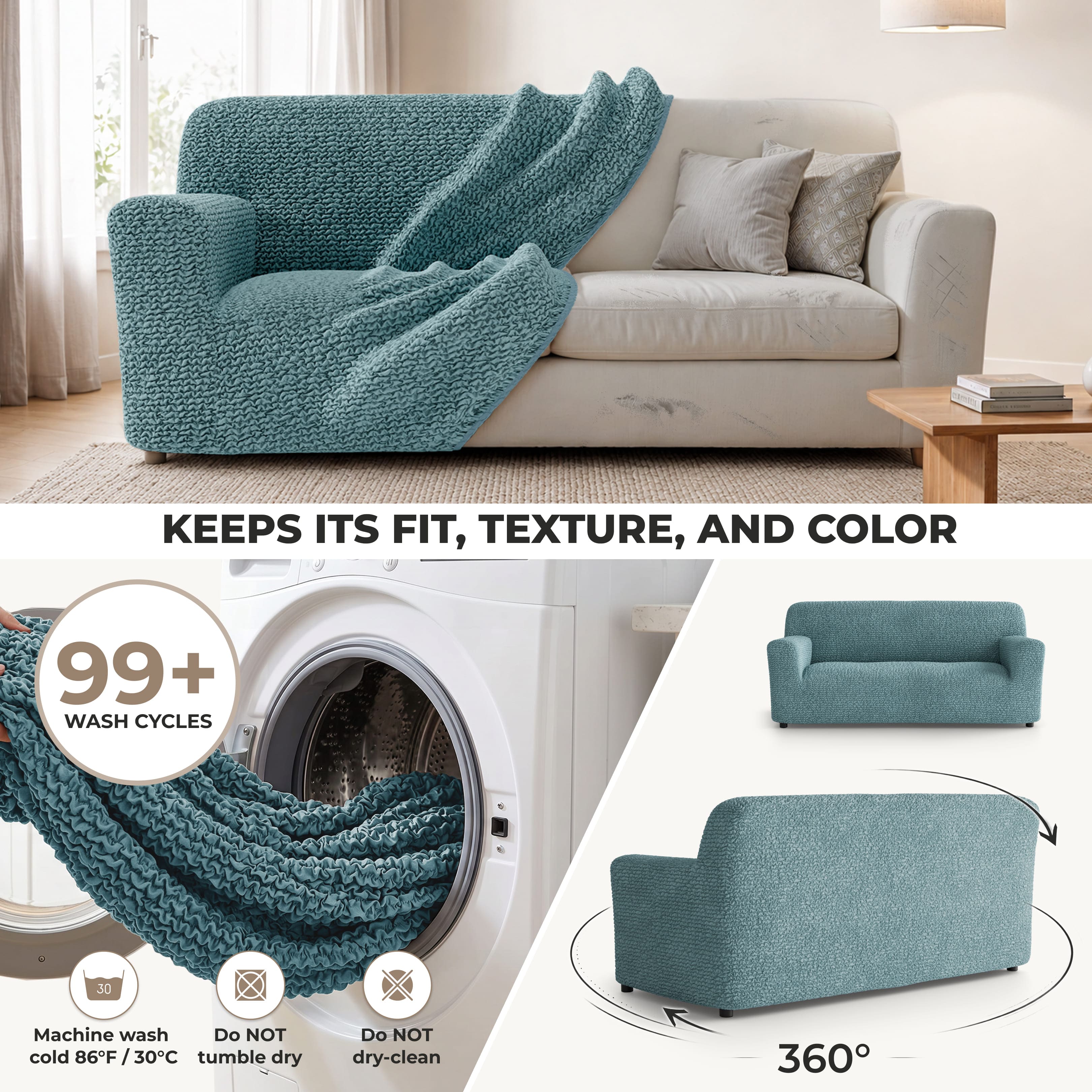 Sofa 3 Seater Slipcover, Comfort Collection – Teal, color swatch | Teal