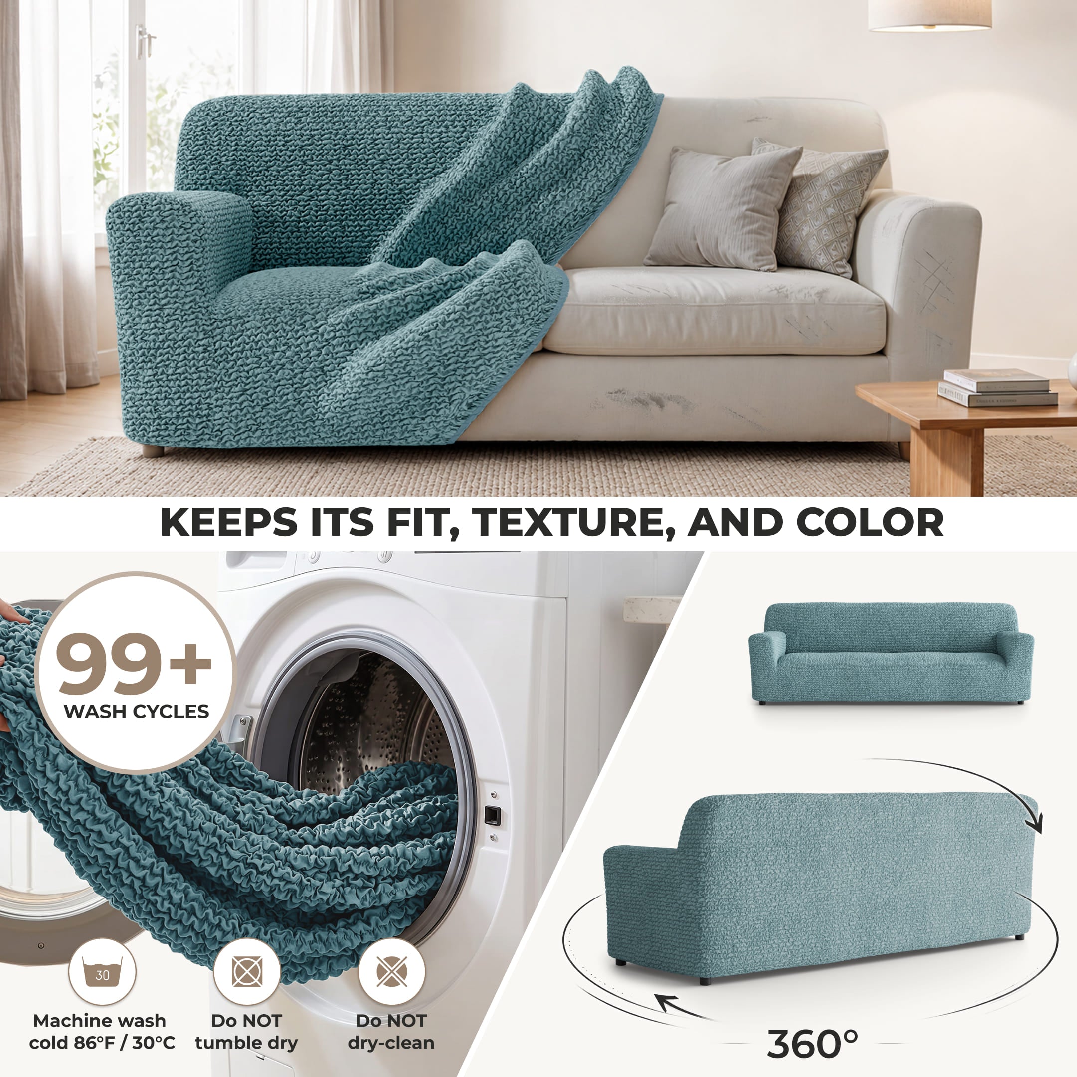Sofa 4 Seater Slipcover, Comfort Collection – Teal, color swatch | Teal