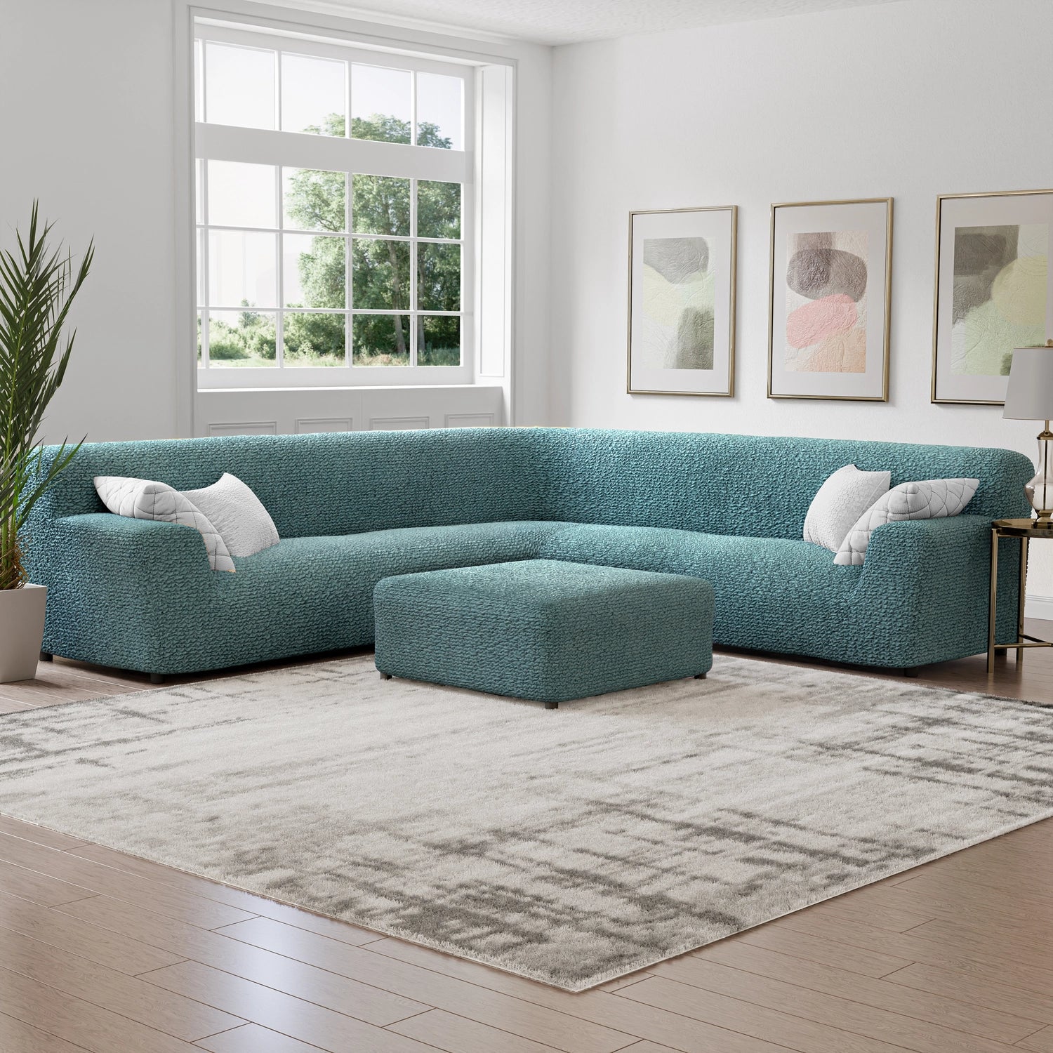 Teal Large Corner Sofa Slipcover, Microfibra Collection