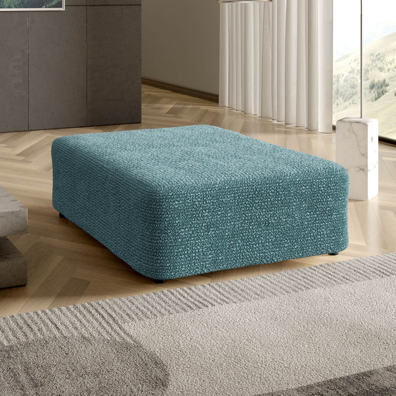 Teal Ottoman Slipcover (Large), Microfibra Collection