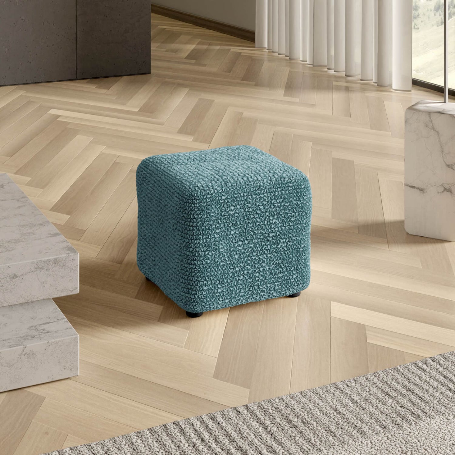 Teal Ottoman Slipcover (Small), Microfibra Collection