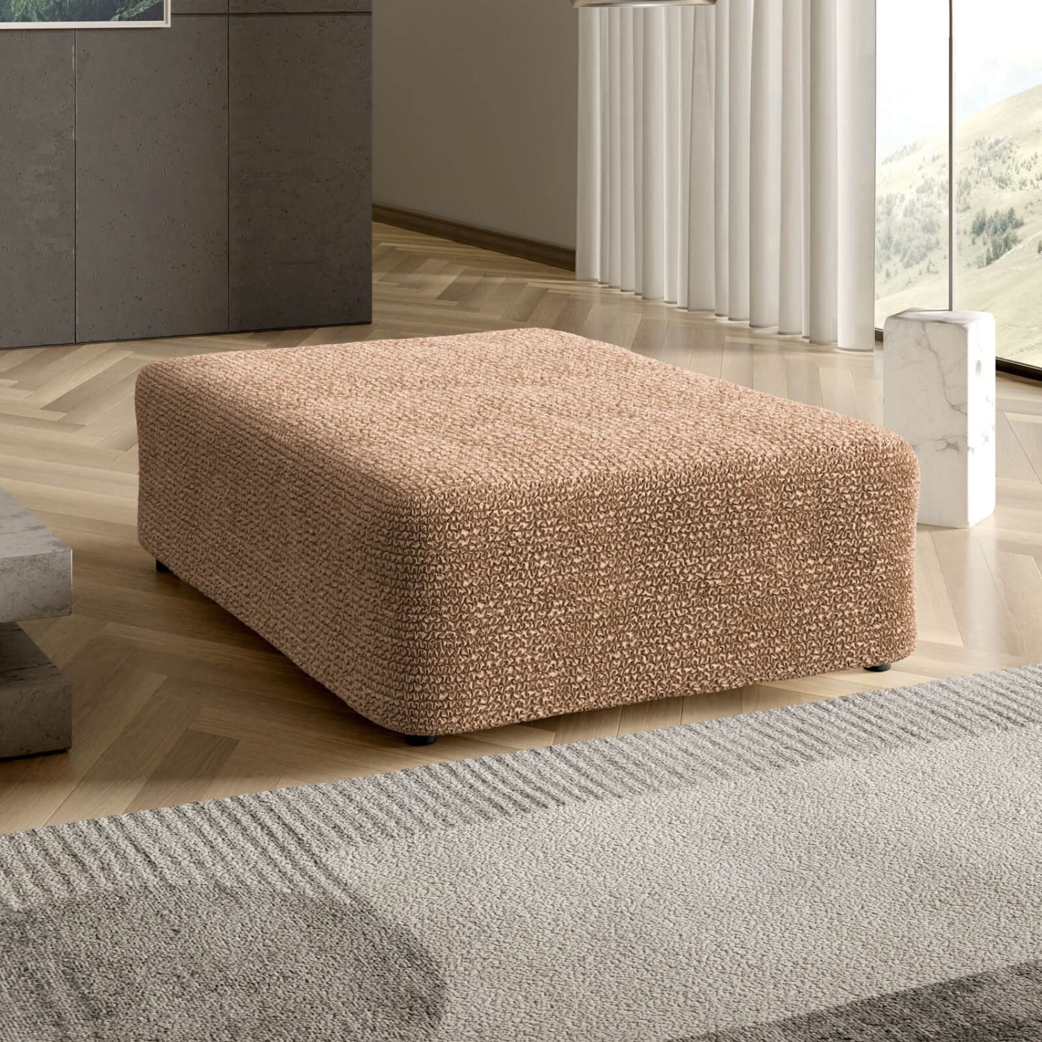 Tan Ottoman Slipcover (Large), Microfibra Collection