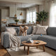 Corner Sofa Slipcover, Comfort Collection – Ash, interior view with dog | Ash