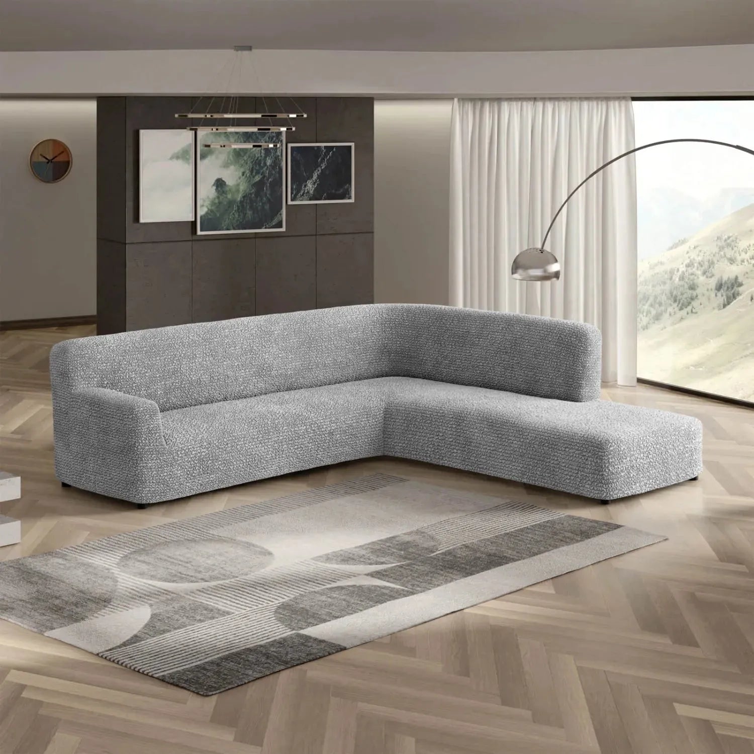 Ash Fullback Support Sectional Sofa Slipcover (Right Chaise), Microfibra Collection