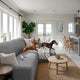 L-Shaped Sofa Slipcover (Right Chaise), Comfort Collection – Ash, interior view with dog | Ash