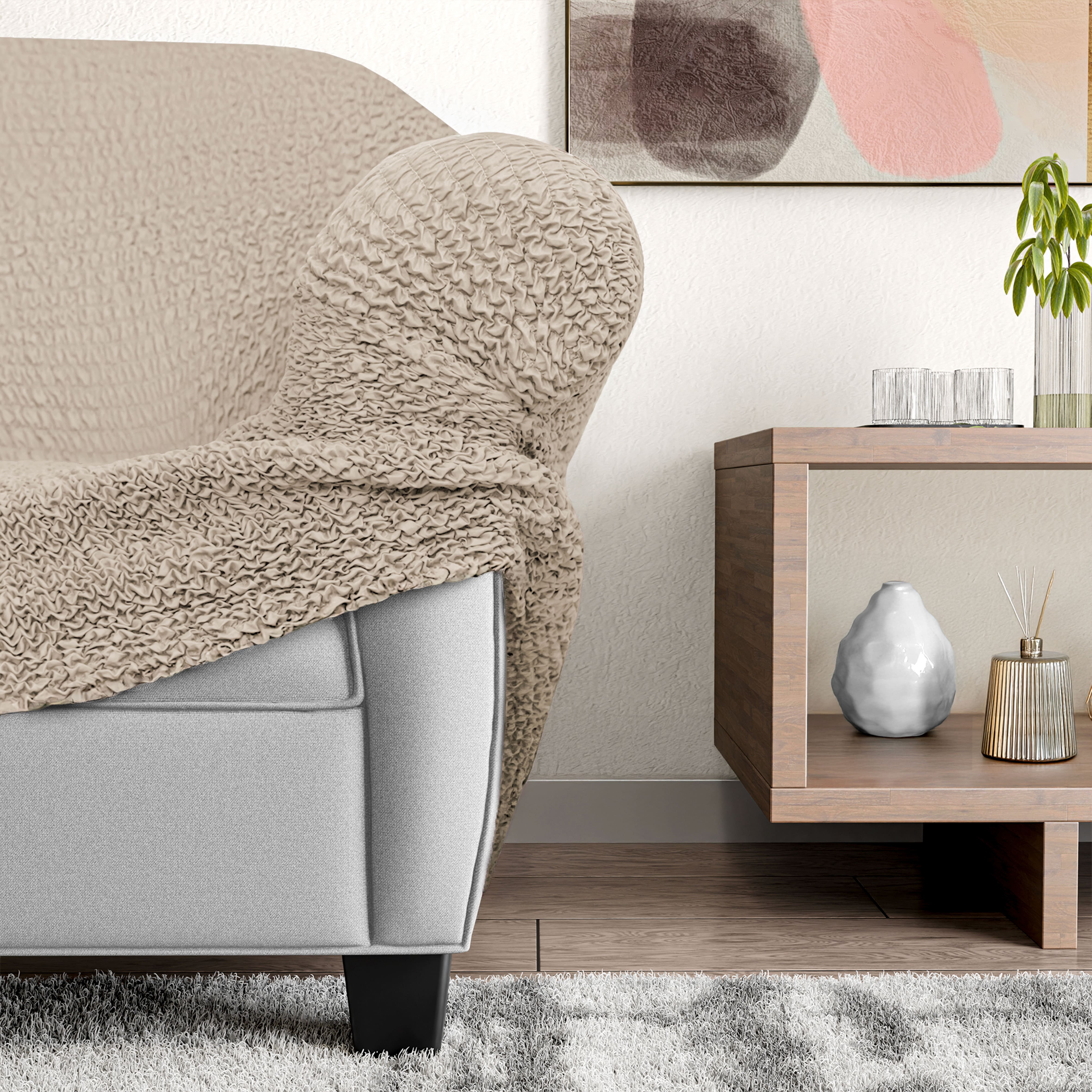 Loveseat 2 Seater Slipcover, Comfort Collection – Macadamia, product view | Macadamia