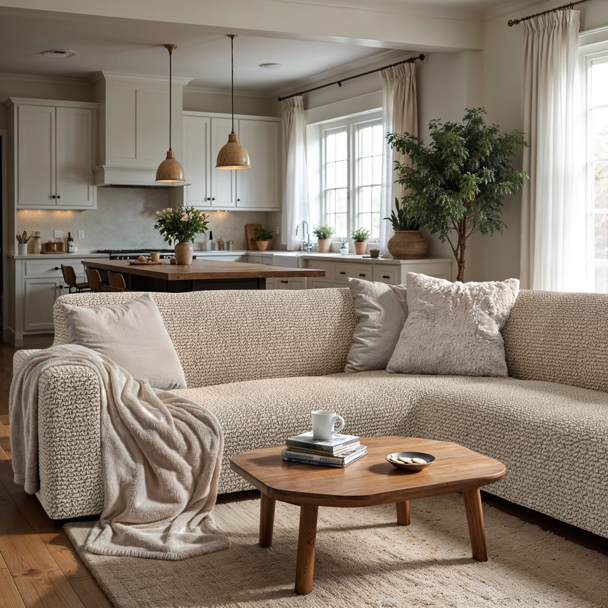 Corner Sofa Slipcover, Comfort Collection – Macadamia, interior view 3 | Macadamia