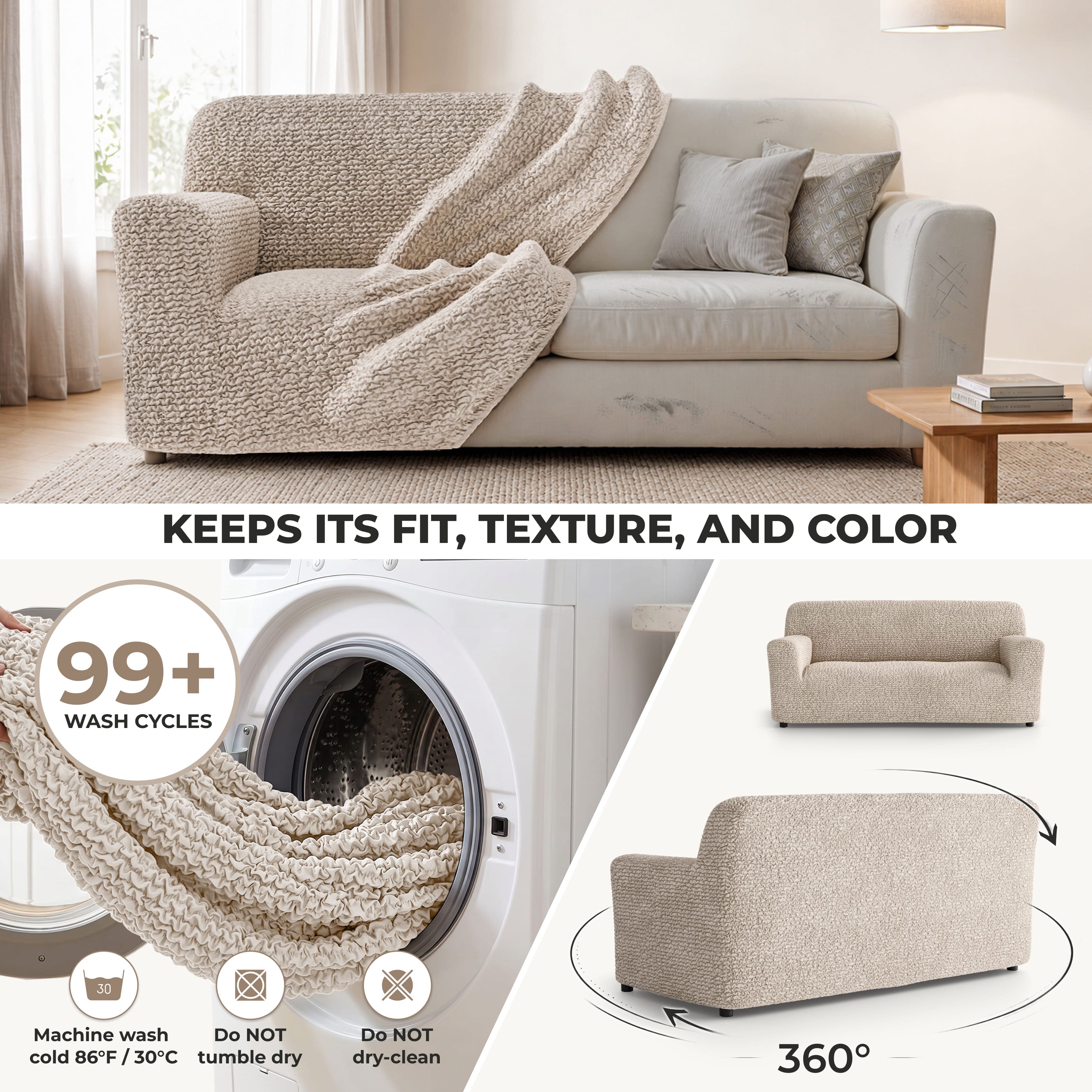 Sofa 3 Seater Slipcover, Comfort Collection – Macadamia, color swatch | Macadamia
