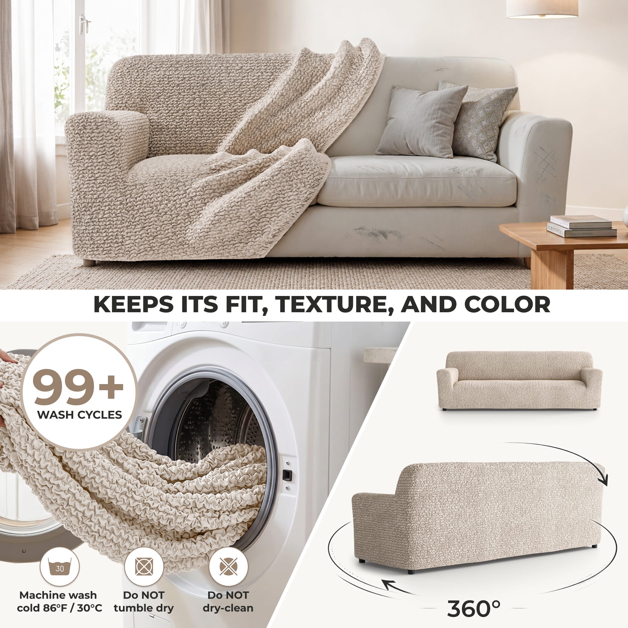 Sofa 4 Seater Slipcover, Comfort Collection – Macadamia, color swatch | Macadamia