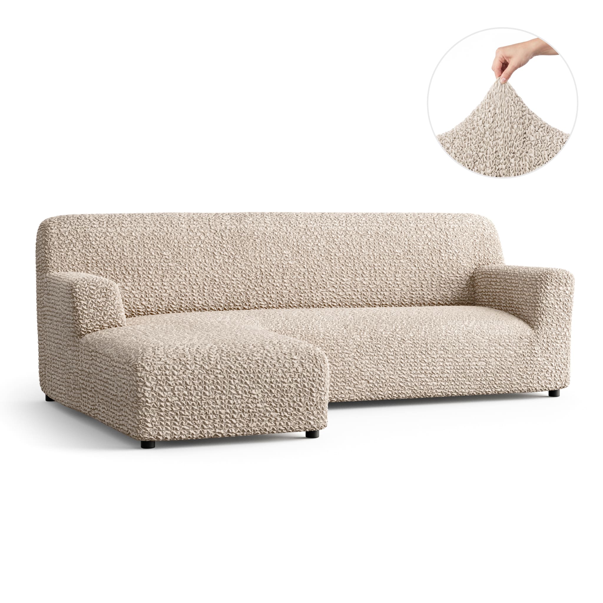 L-Shaped Sofa Slipcover (Left Chaise), Comfort Collection – Macadamia, front view | Macadamia