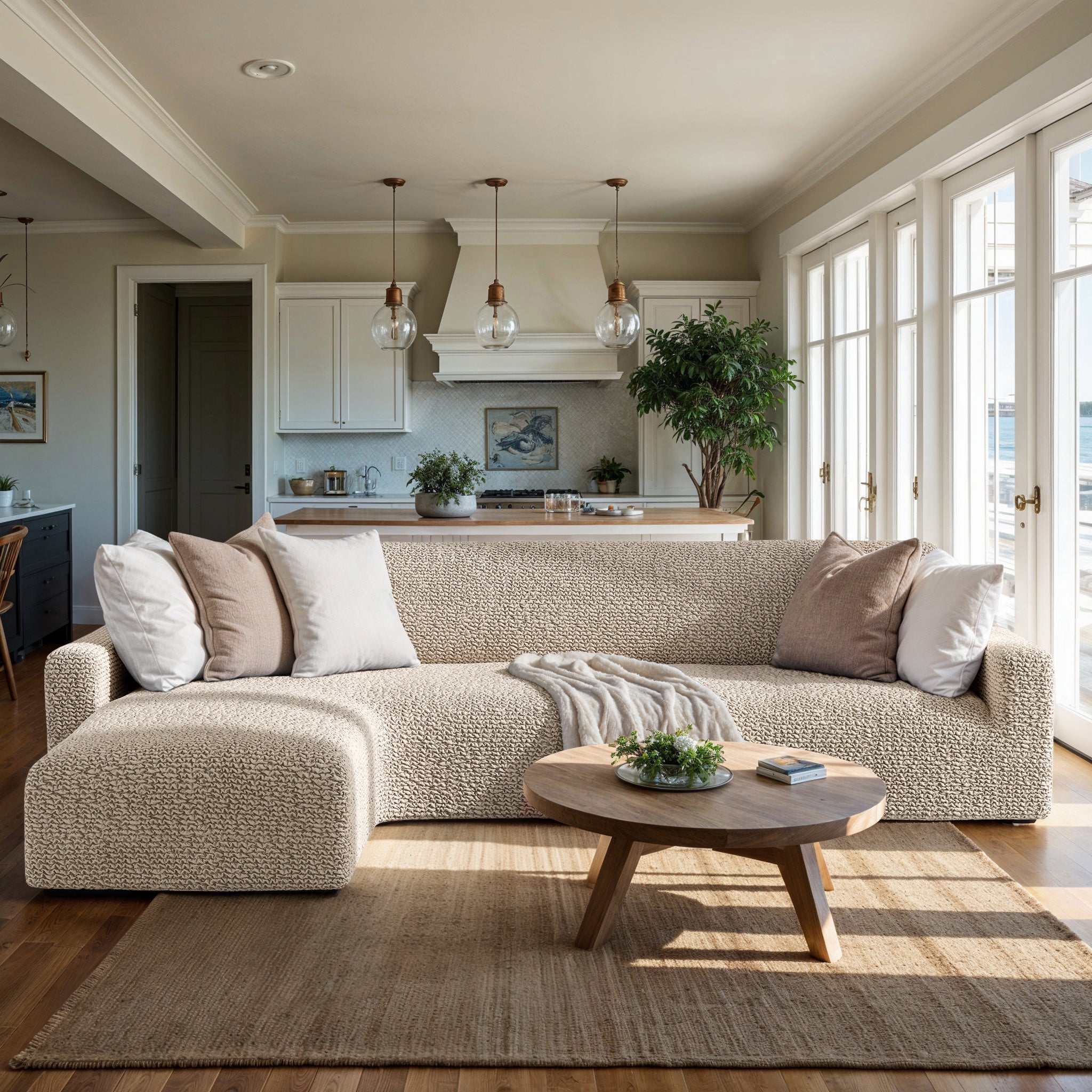 L-Shaped Sofa Slipcover (Left Chaise), Comfort Collection – Macadamia, interior view 1 | Macadamia