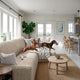 L-Shaped Sofa Slipcover (Right Chaise), Comfort Collection – Macadamia, interior view with dog | Macadamia