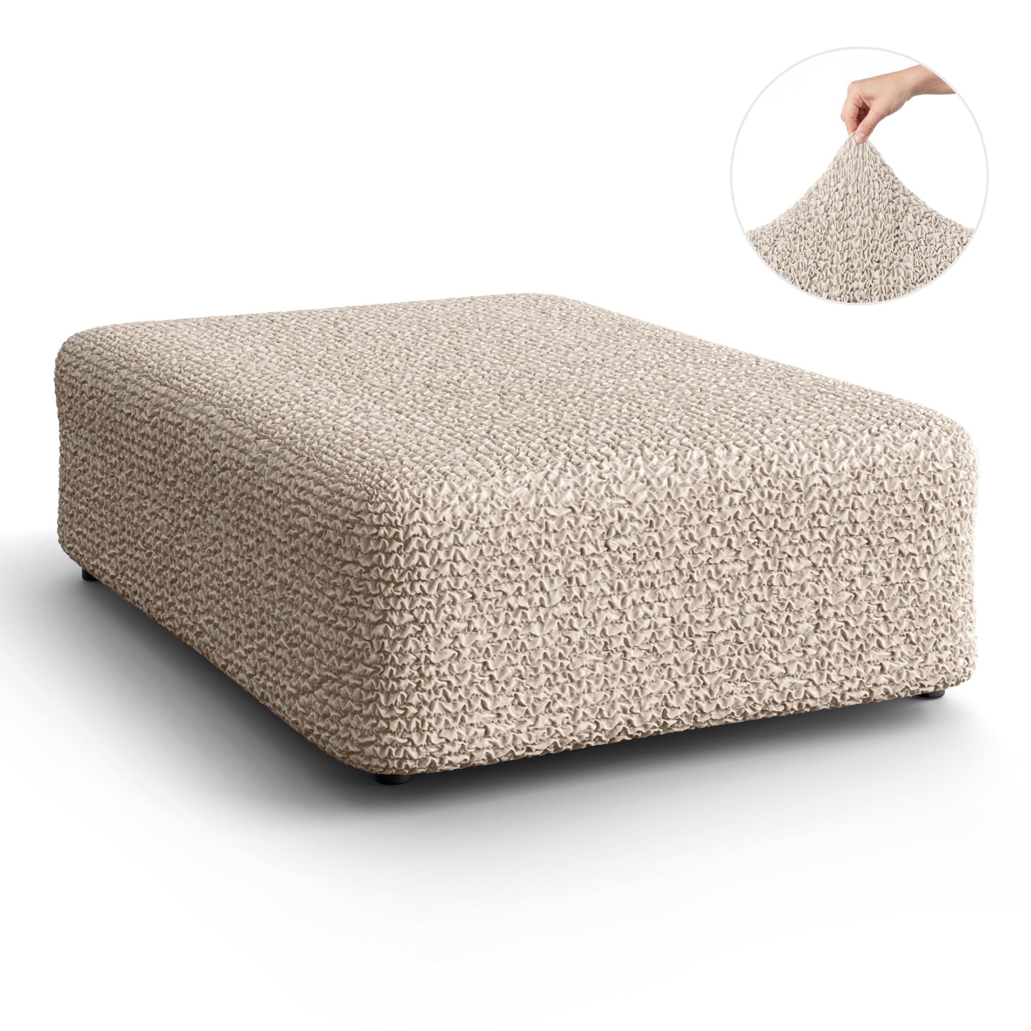 Ottoman Slipcover (Large), Comfort Collection – Macadamia, front view | Macadamia