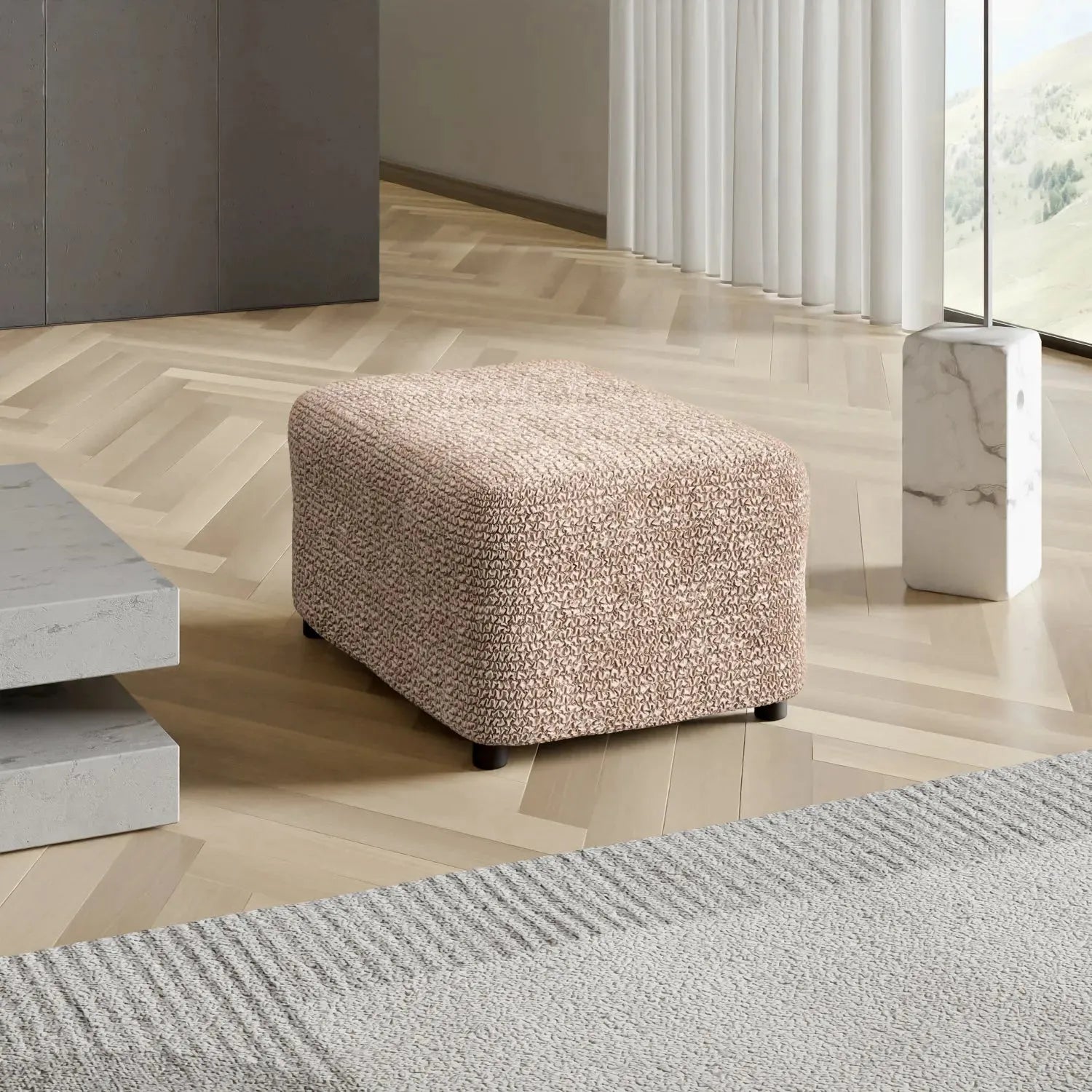 Tapioca Ottoman Slipcover (Medium), Microfibra Collection