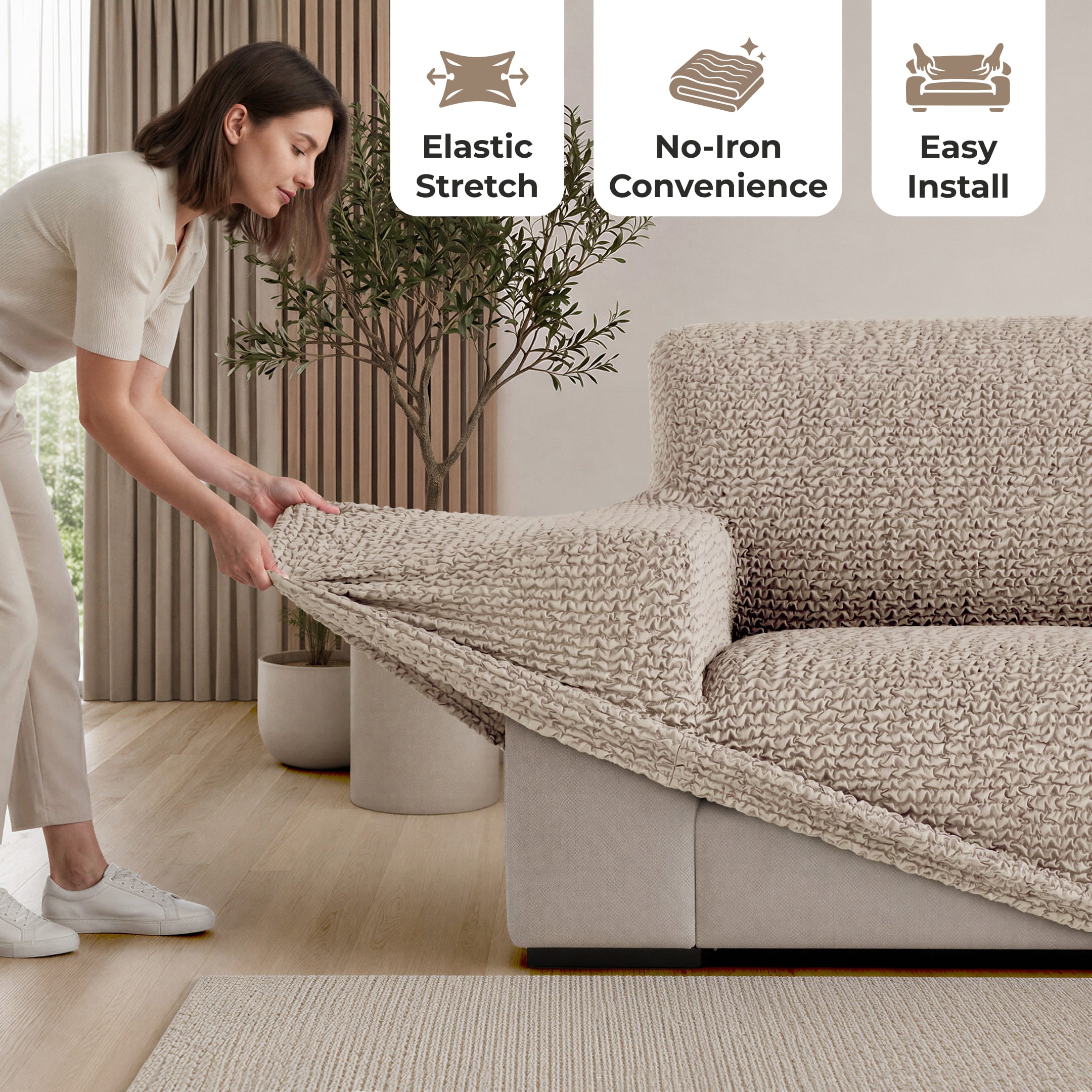 Loveseat 2 Seater Slipcover, Comfort Collection – Macadamia, product view | Macadamia