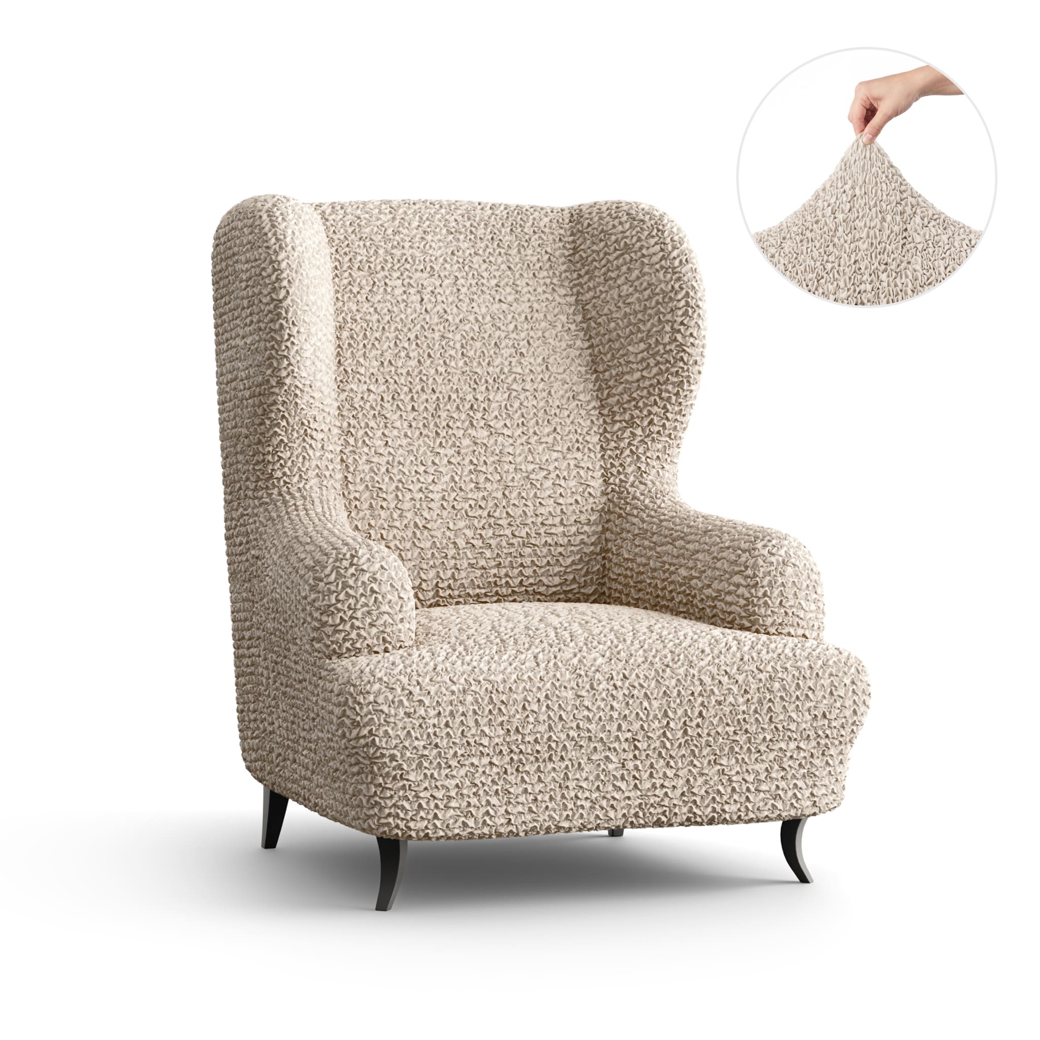 Wingback Chair Slipcover, Comfort Collection – Macadamia, product view | Macadamia