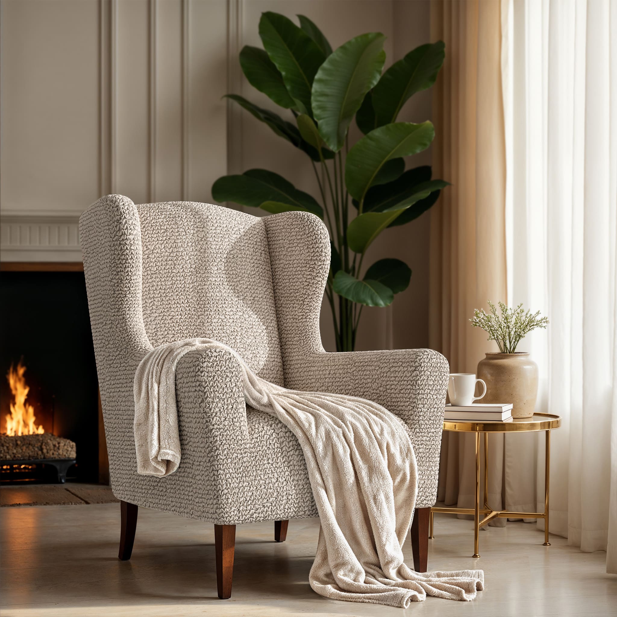Wingback Chair Slipcover, Comfort Collection – Macadamia, interior view 1 | Macadamia