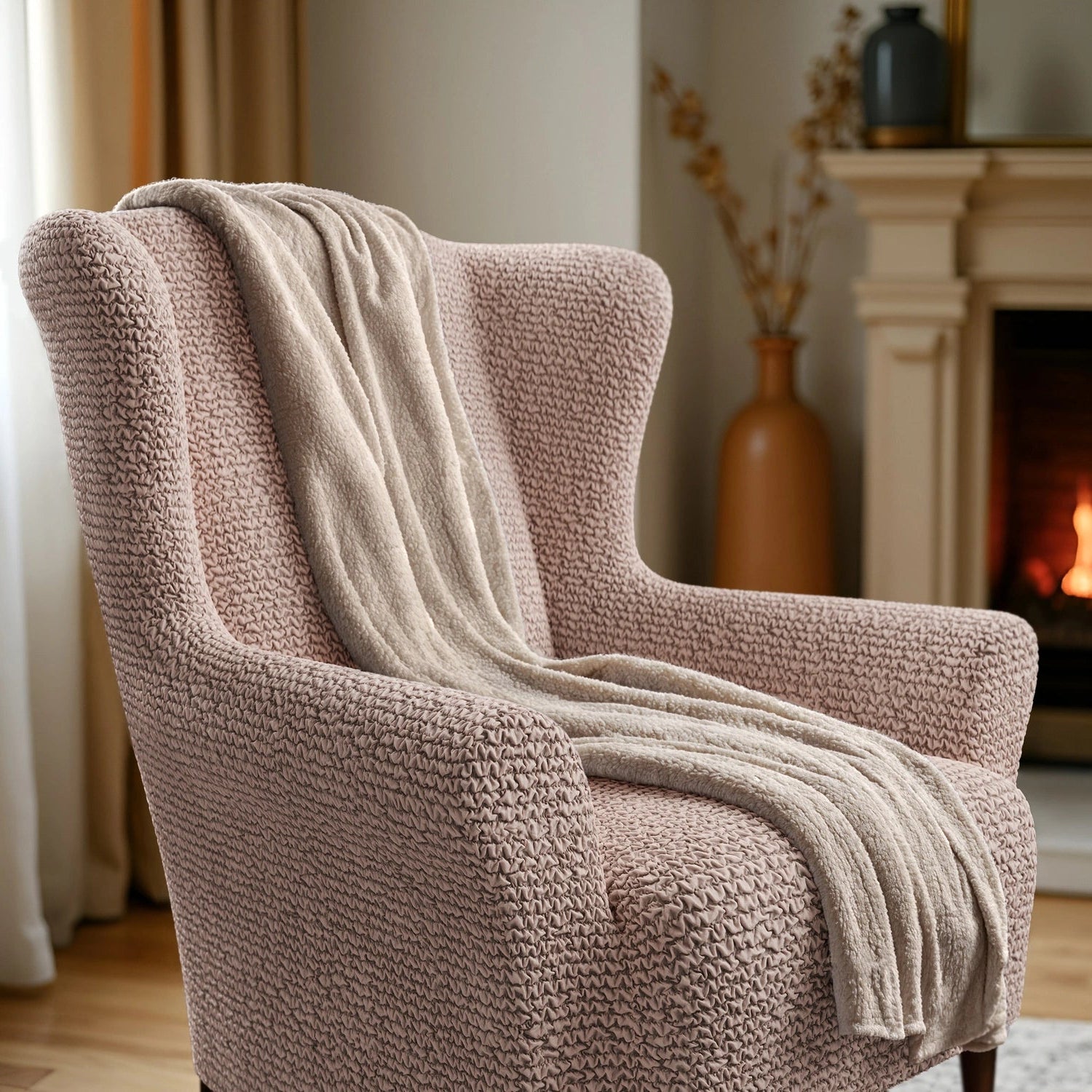 Blush Taupe Wingback Chair Slipcover, Microfibra Collection