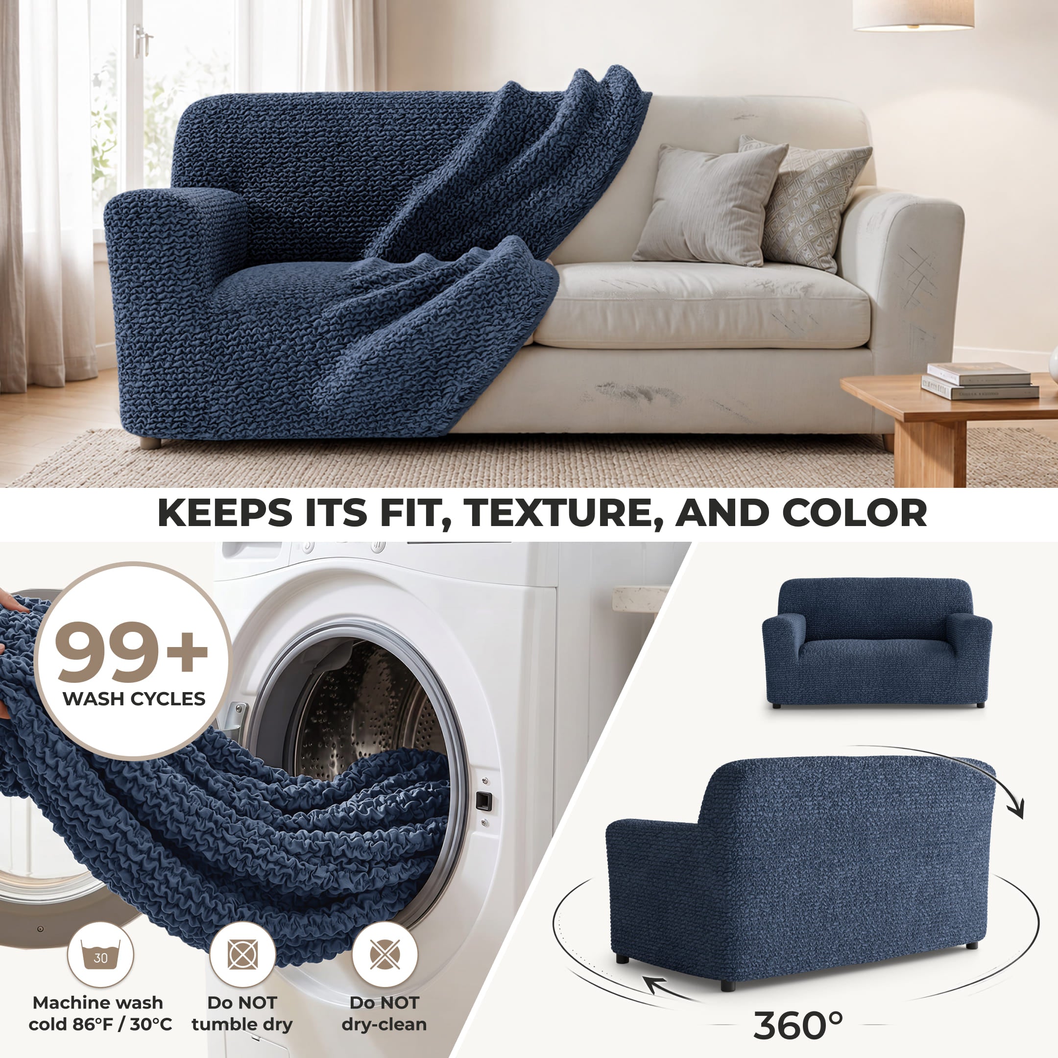 Loveseat 2 Seater Slipcover, Comfort Collection – Navy Blue, About it | Navy Blue
