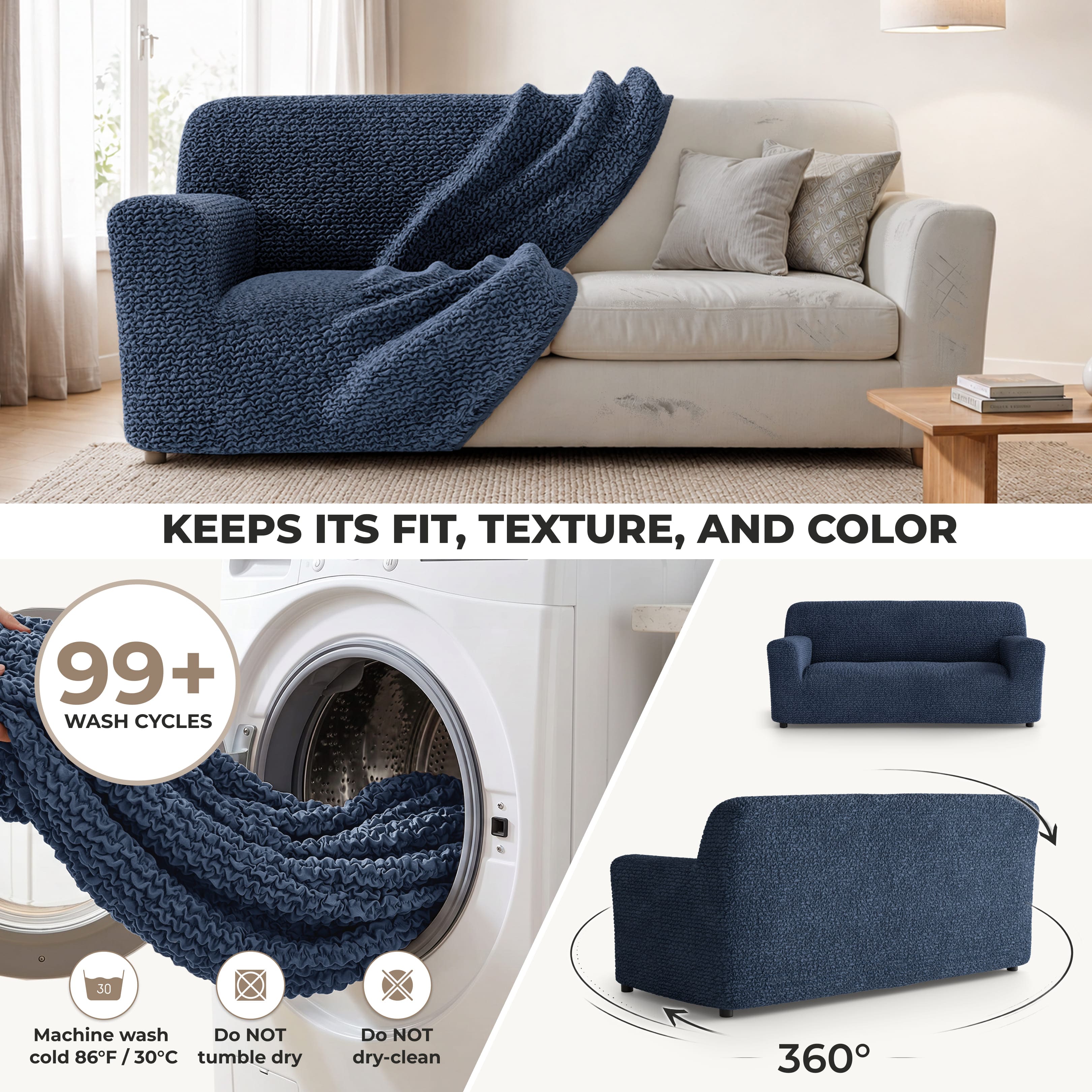 Sofa 3 Seater Slipcover, Comfort Collection – Navy Blue, color swatch | Navy Blue