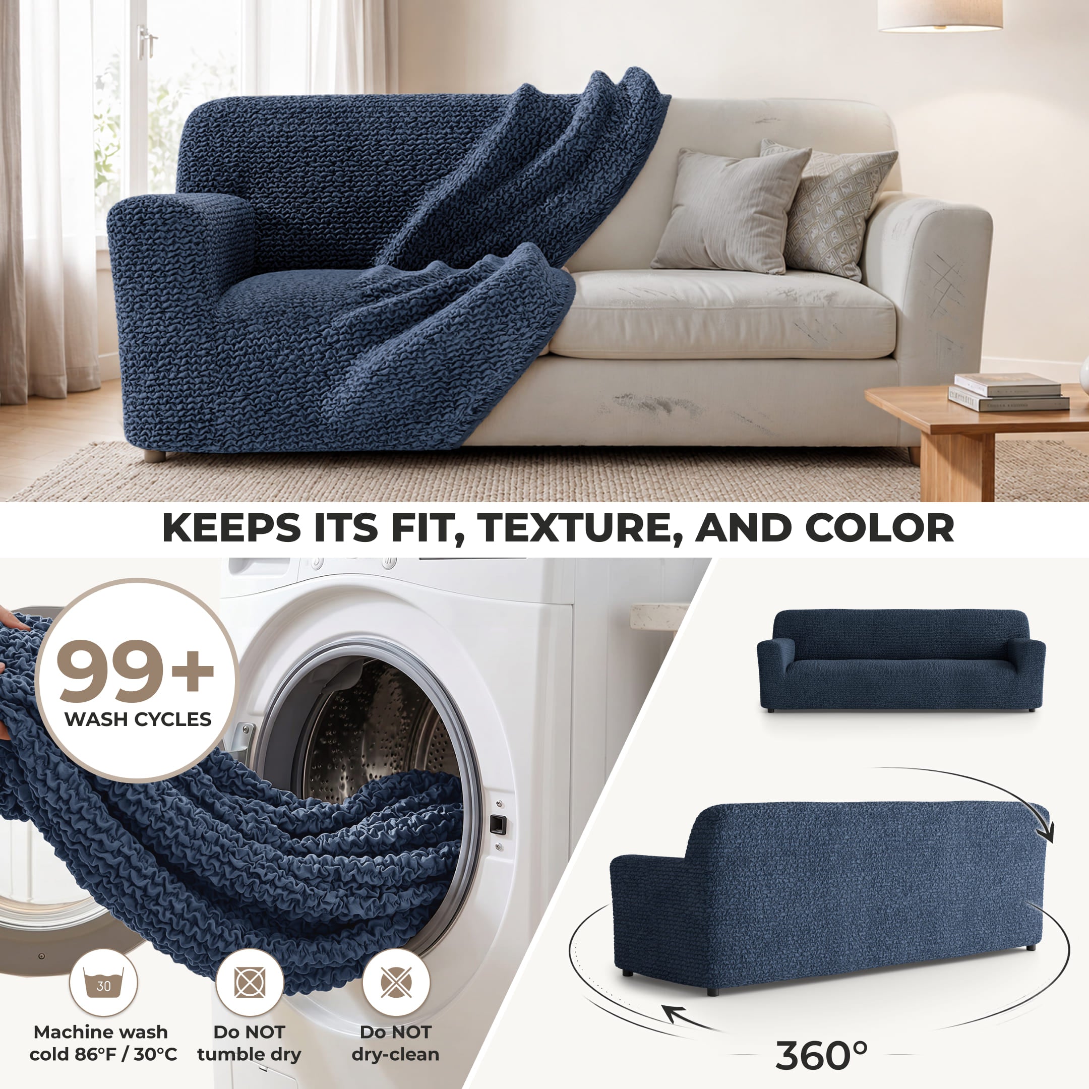 Sofa 4 Seater Slipcover, Comfort Collection – Navy Blue, color swatch | Navy Blue