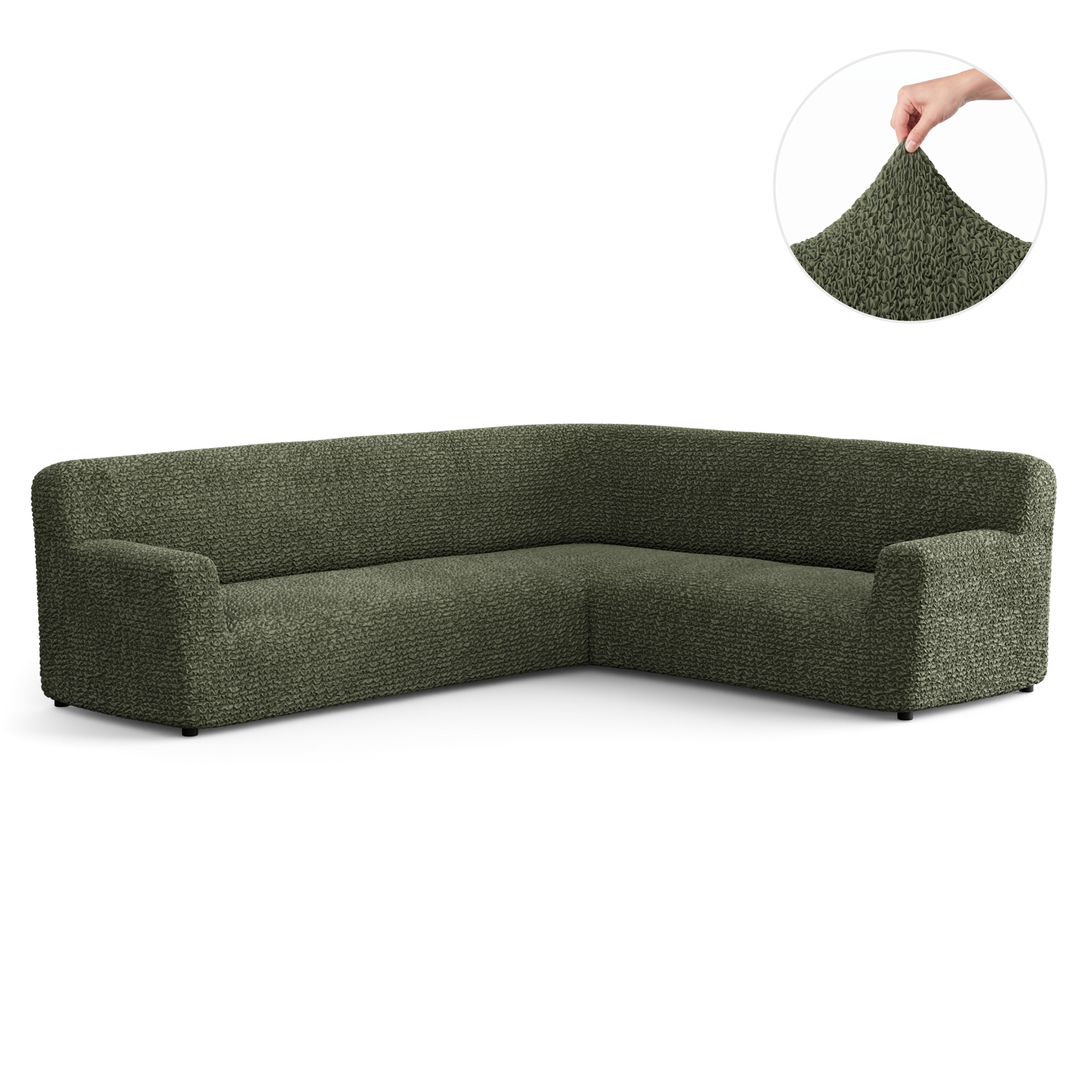 Corner Sofa Slipcover, Comfort Collection – Moss Green, front view | Moss Green