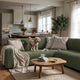 Corner Sofa Slipcover, Comfort Collection – Moss Green, interior view with dog | Moss Green